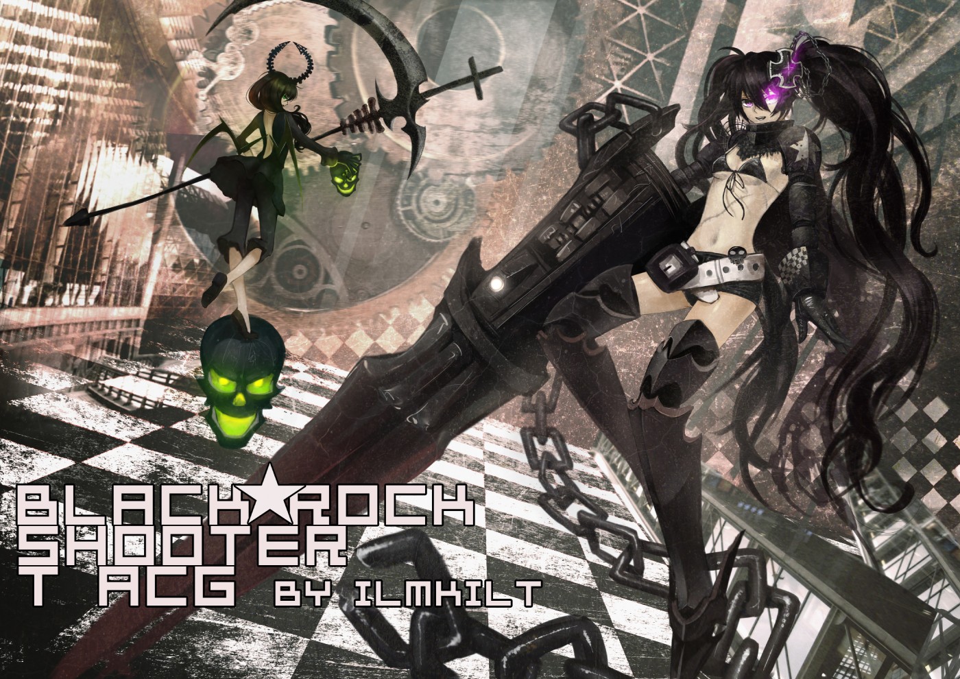 android anime, black rock shooter, dead master (black rock shooter), insane black rock shooter
