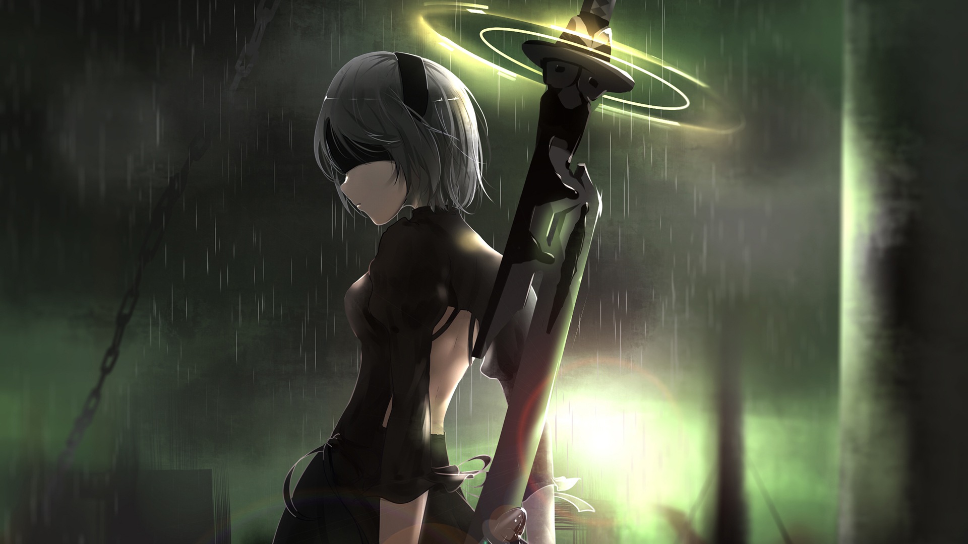 2B And A2 In The Rain NieR: Automata Live Wallpaper - MoeWalls