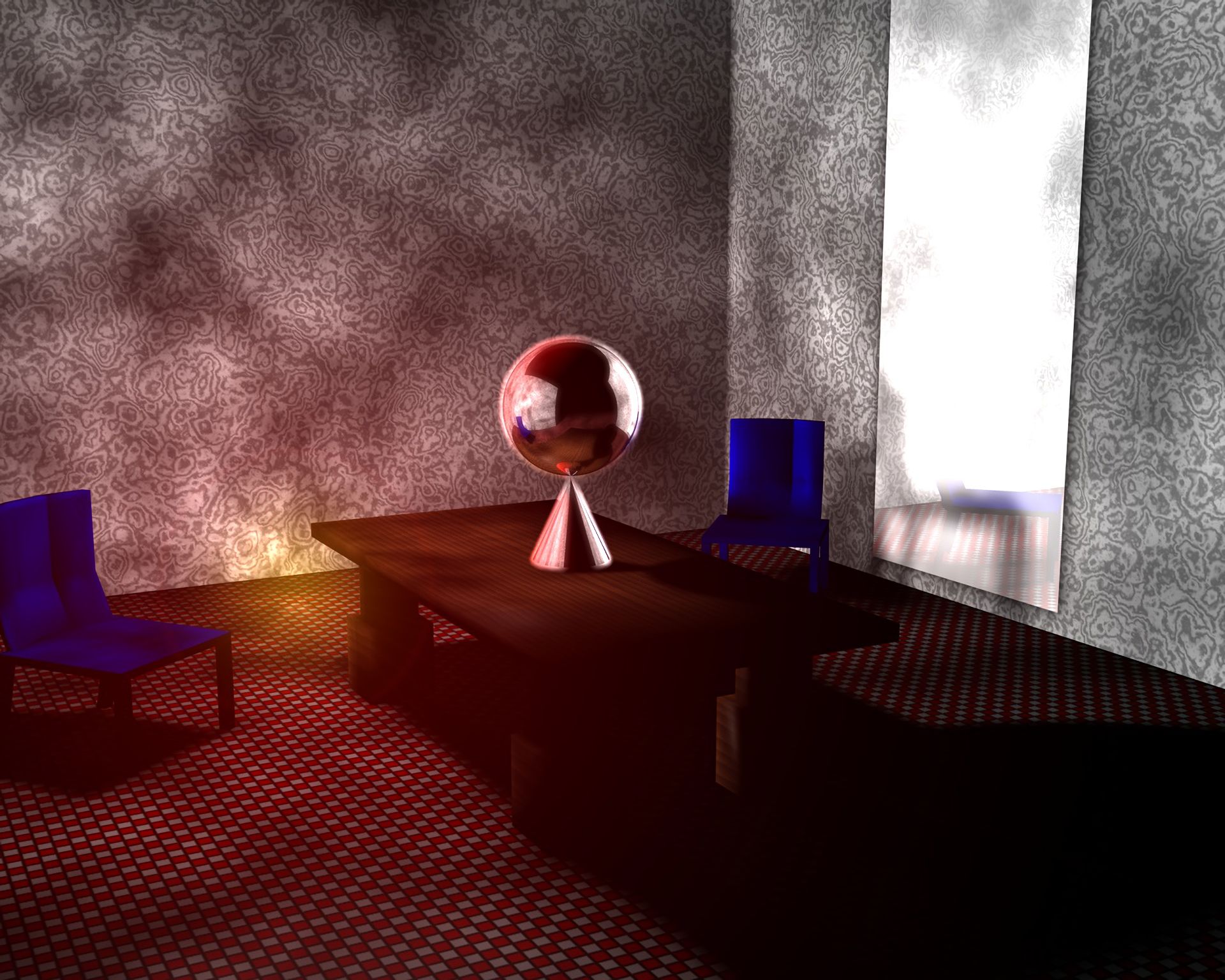 artistic, digital art, chair, sphere