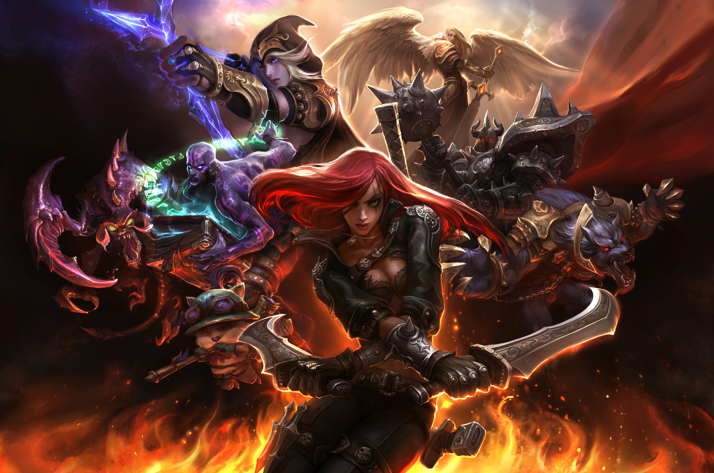 video game, league of legends, ashe (league of legends), cho'gath (league of legends), katarina (league of legends), kayle (league of legends), mordekaiser (league of legends), ryze (league of legends), teemo (league of legends), warwick (league of legends)