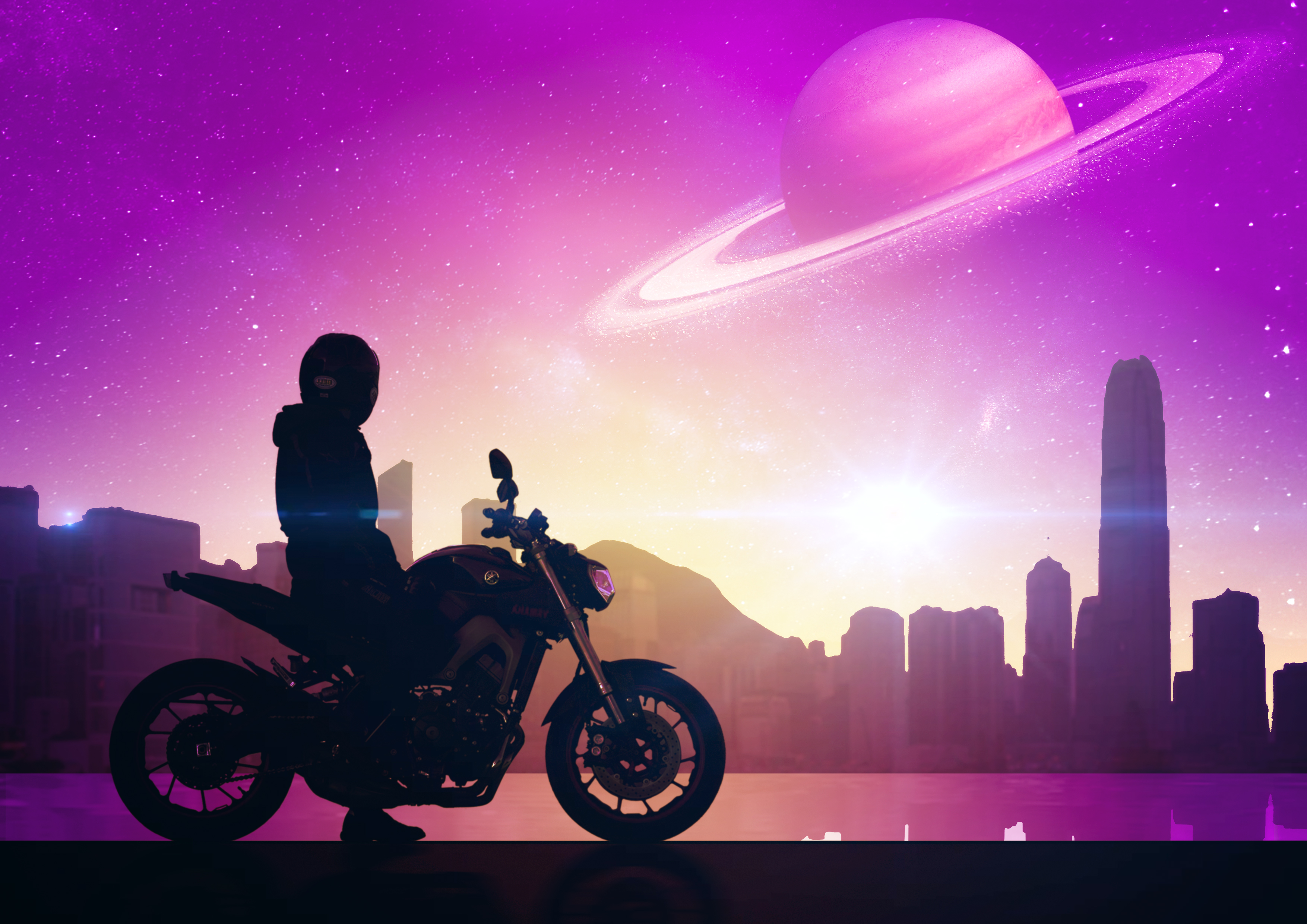 111592 télécharger l'image moto, univers, motocyclette, art, ville, motocycliste, bicyclette, vélo - fonds d'écran et économiseurs d'écran gratuits