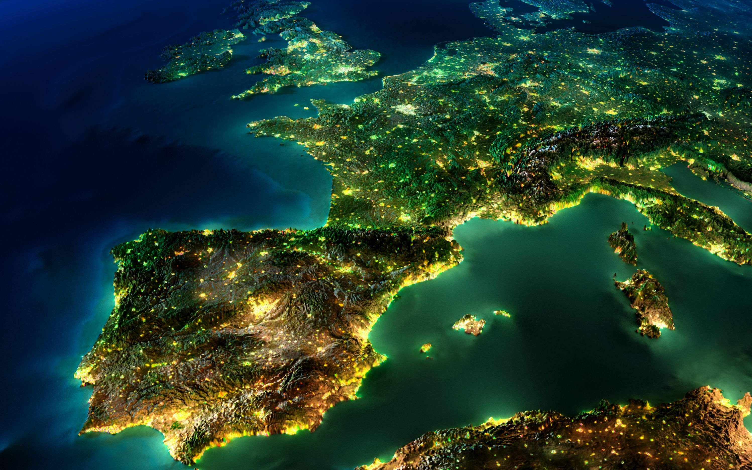earth, from space, europe, iberian peninsula, night Aesthetic wallpaper