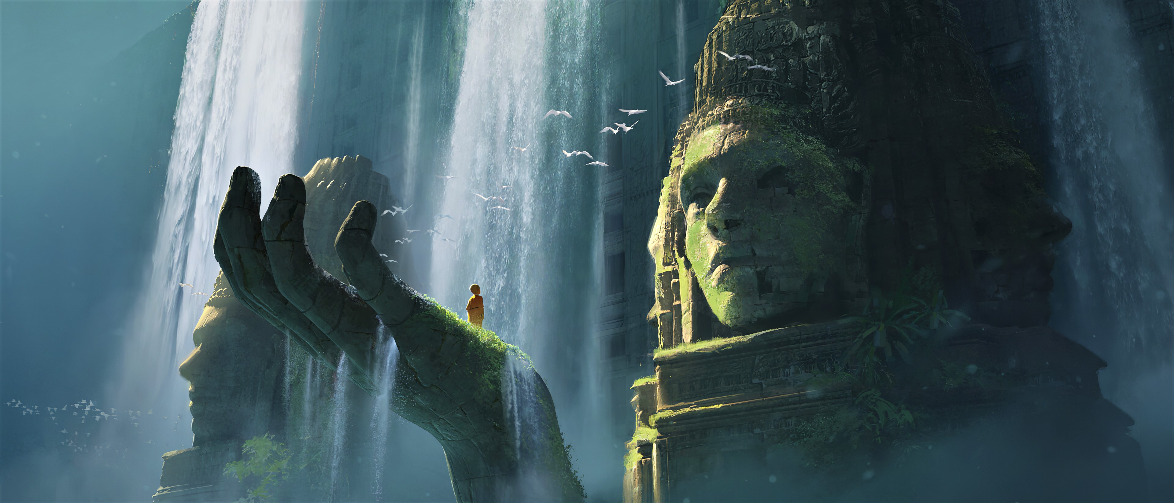 statue, artistic, fantasy, waterfall High Definition image