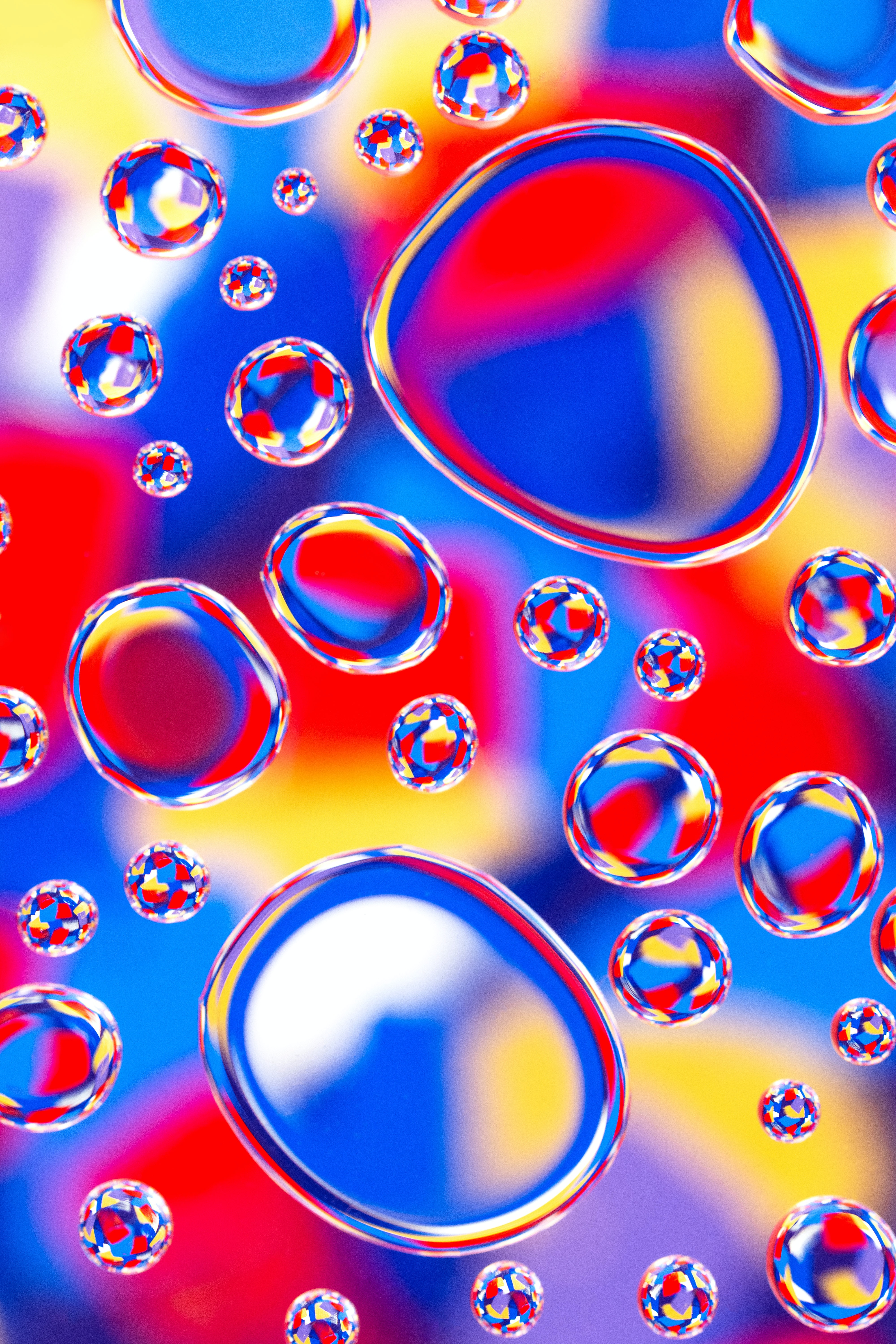 Download mobile wallpaper Reflection, Water, Motley, Multicolored, Abstract, Bubbles, Form for free.