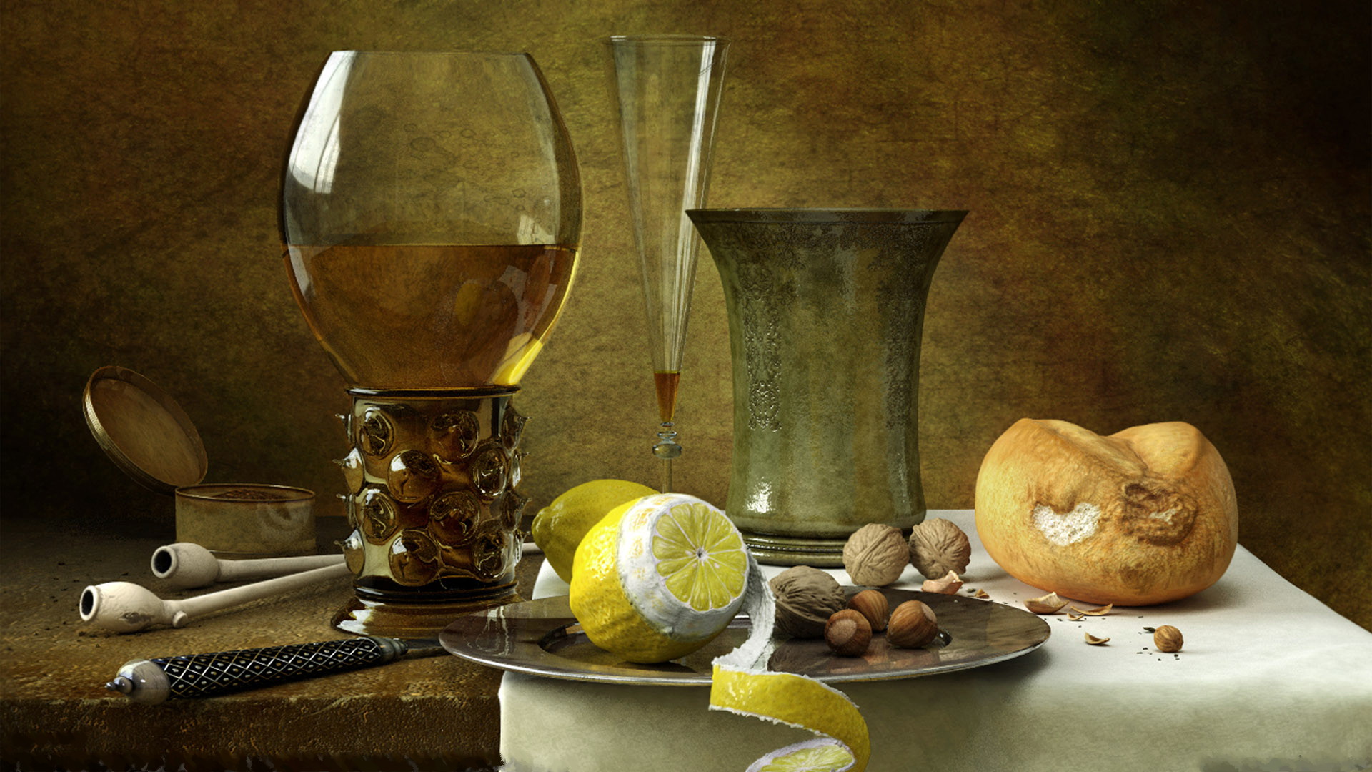 still life, lemon, artistic, painting, almond, drink, food wallpaper for mobile
