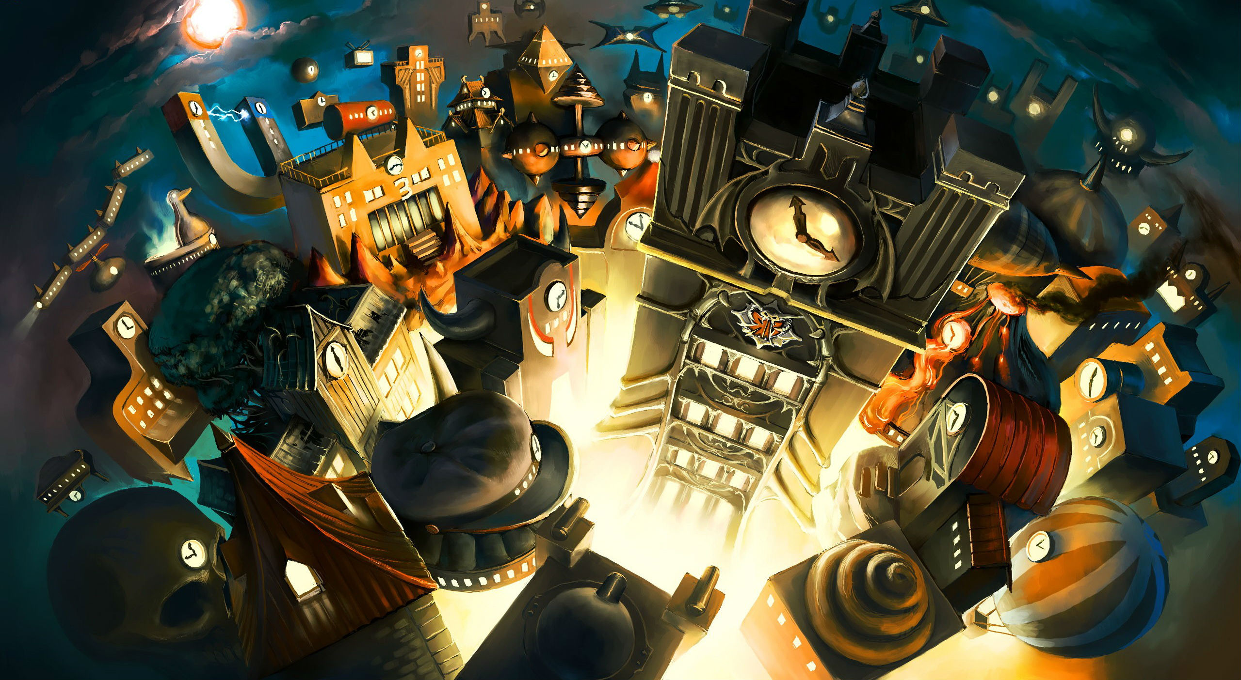 video game, disgaea 3 : absence of justice, building, clock, robot, town, weird, disgaea