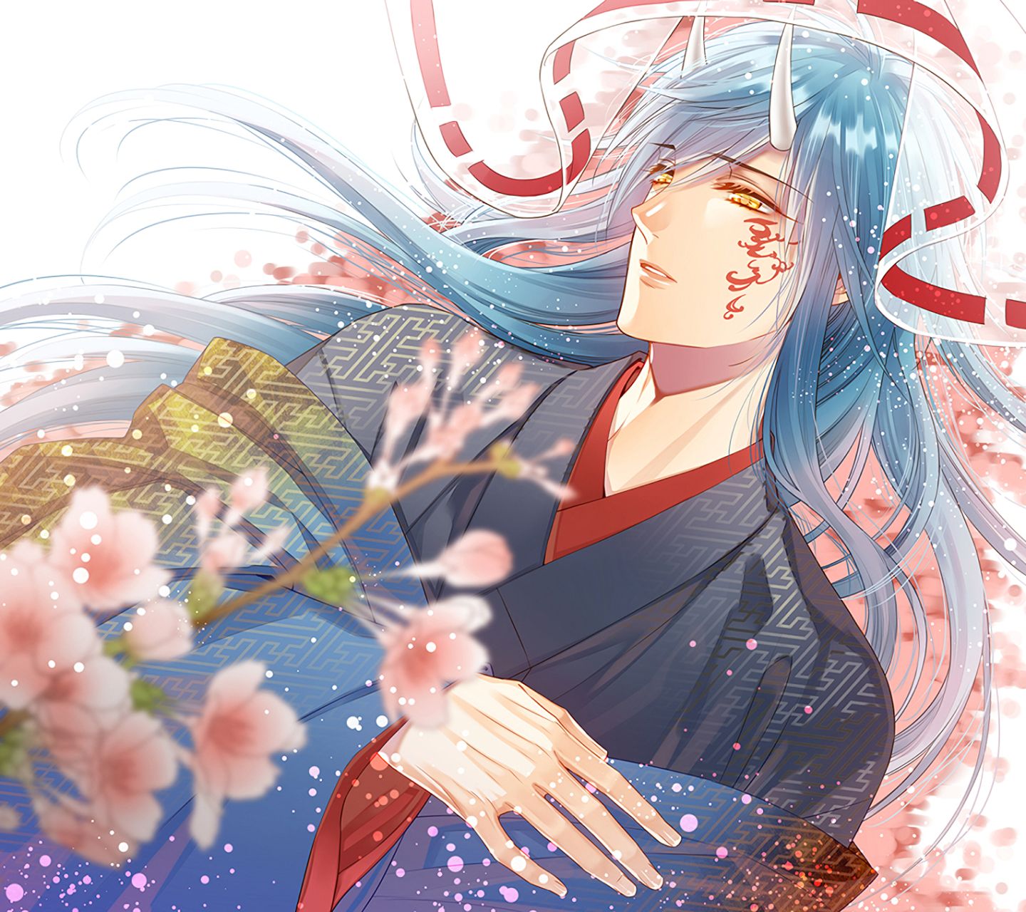 Guy, kimono, anime, art, blue, HD phone wallpaper