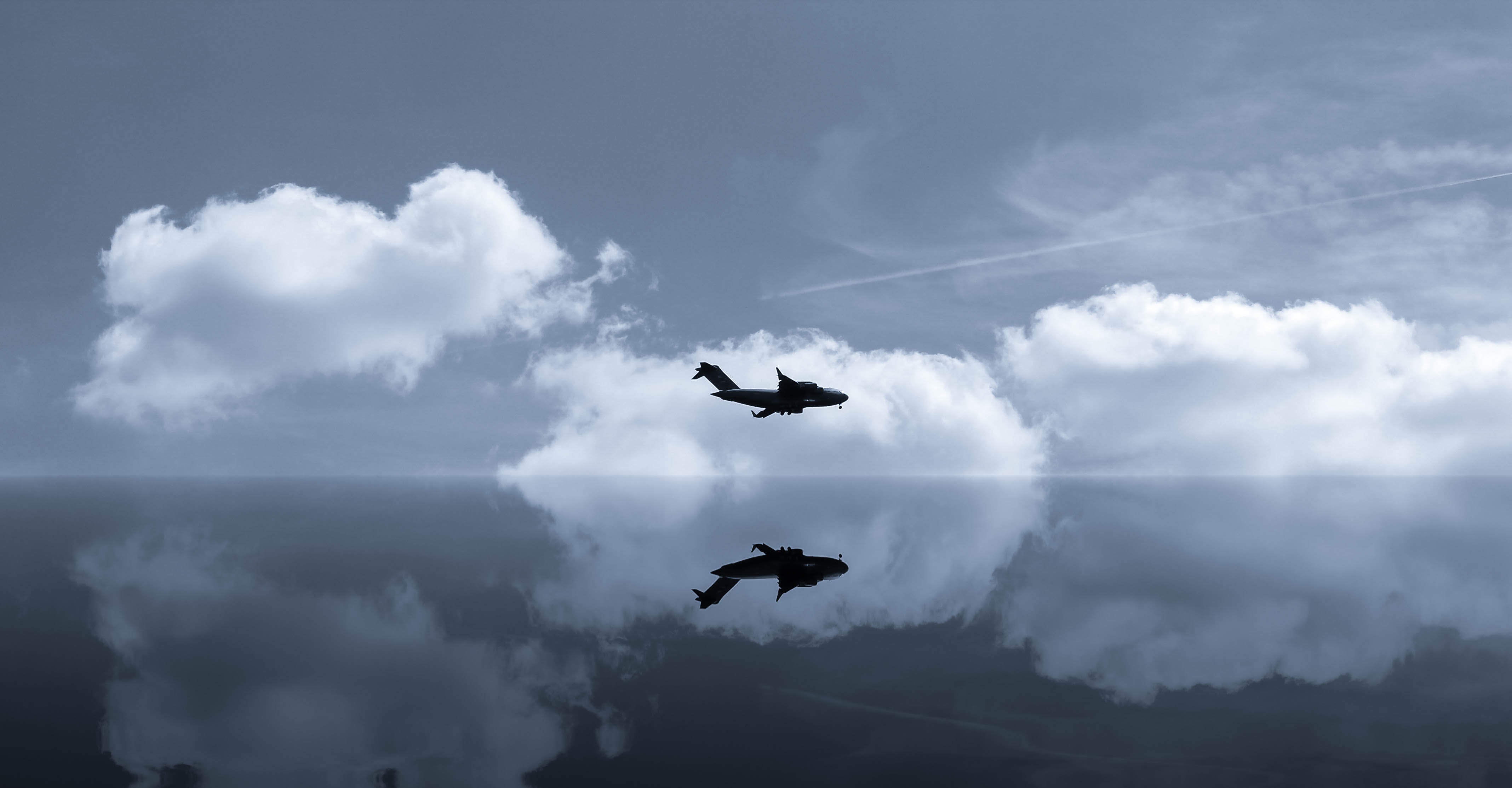 1920x1080 Background plane, sky, clouds, reflection, miscellanea, miscellaneous, flight, airplane, mirror, mirrored