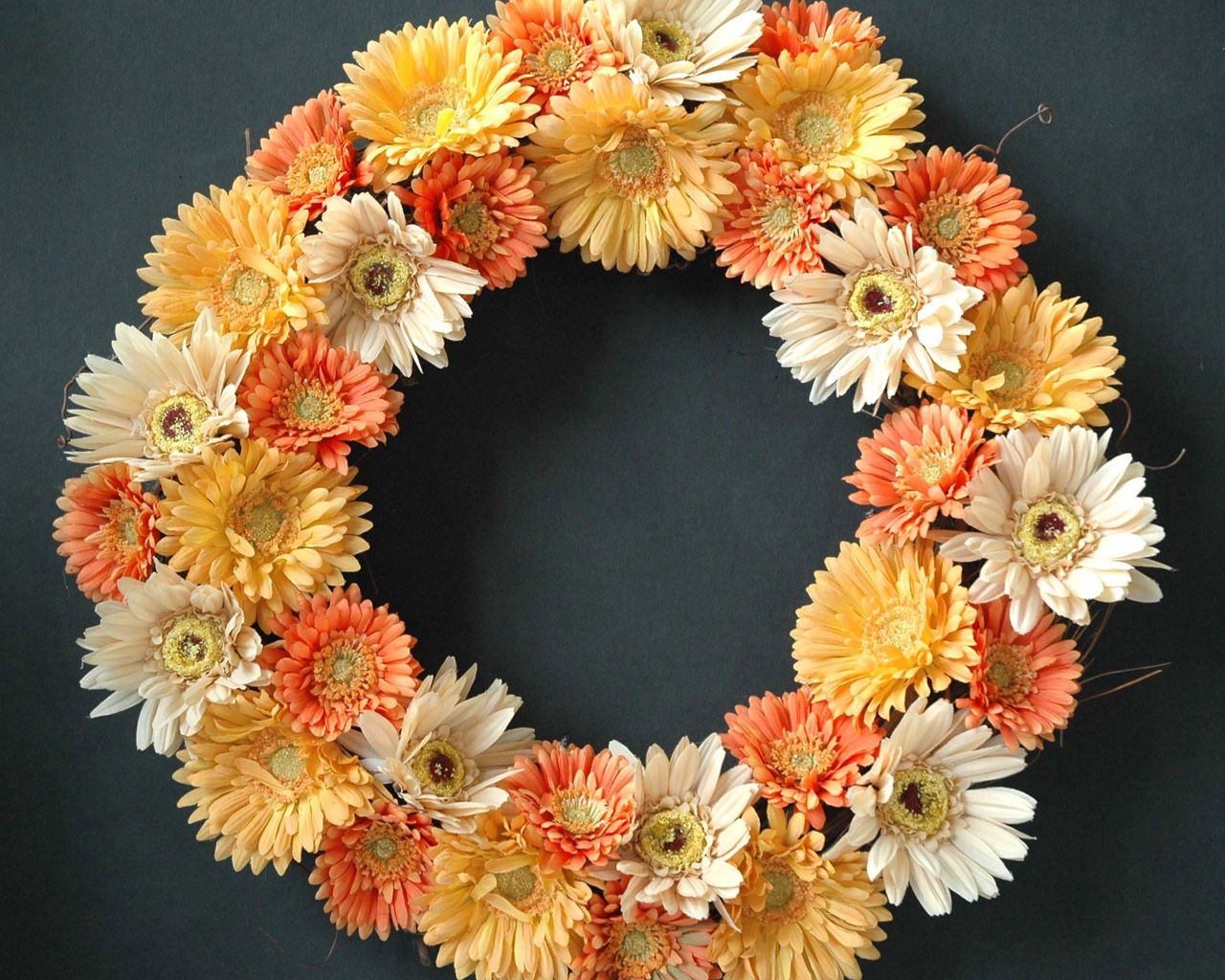 Download mobile wallpaper Wreath, Flowers, Surface, Gerberas for free.