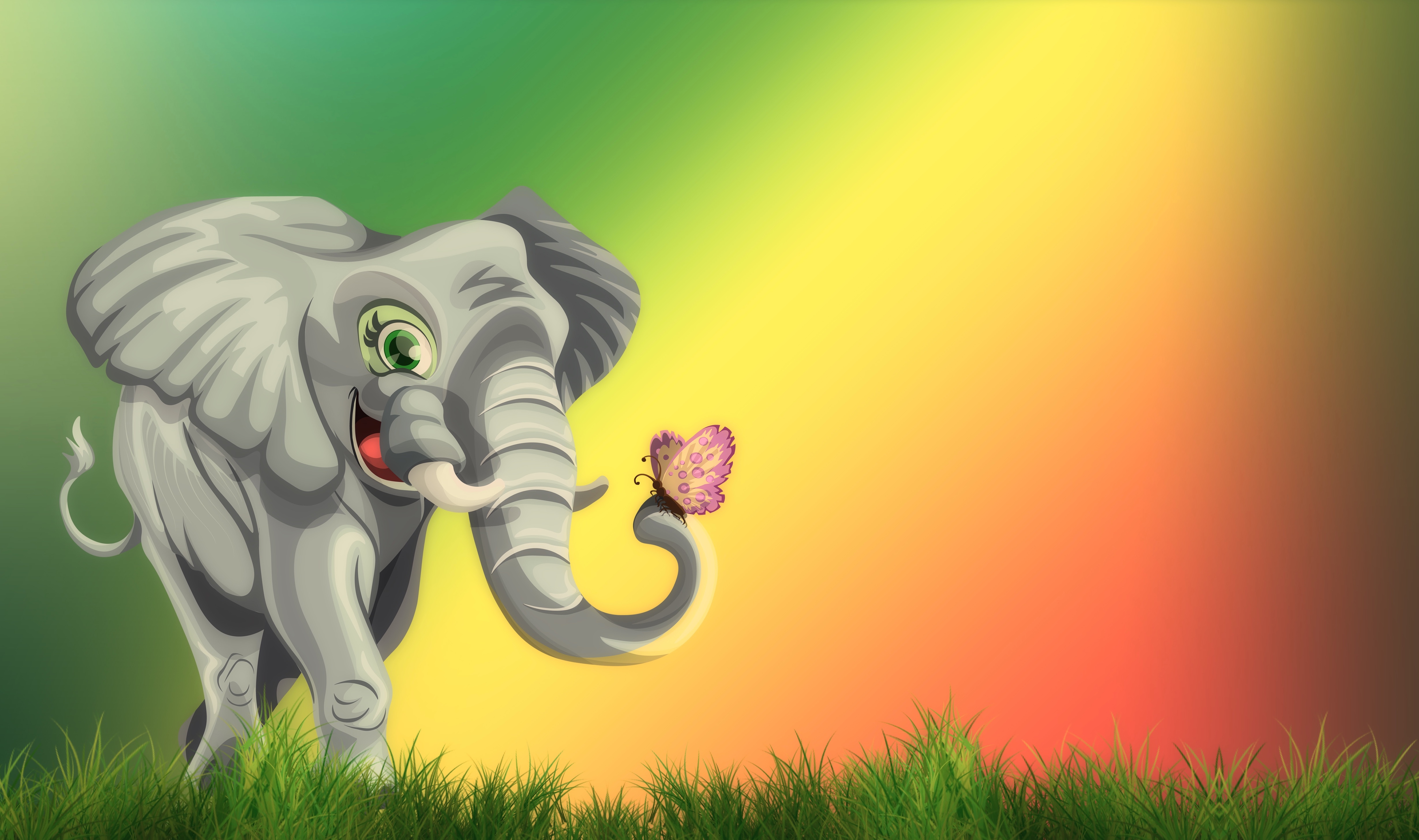 Laden Sie das Grass, Nett, Schatz, Kunst, Schmetterling, Elefant, Elefanten-Bild kostenlos auf Ihren PC-Desktop herunter