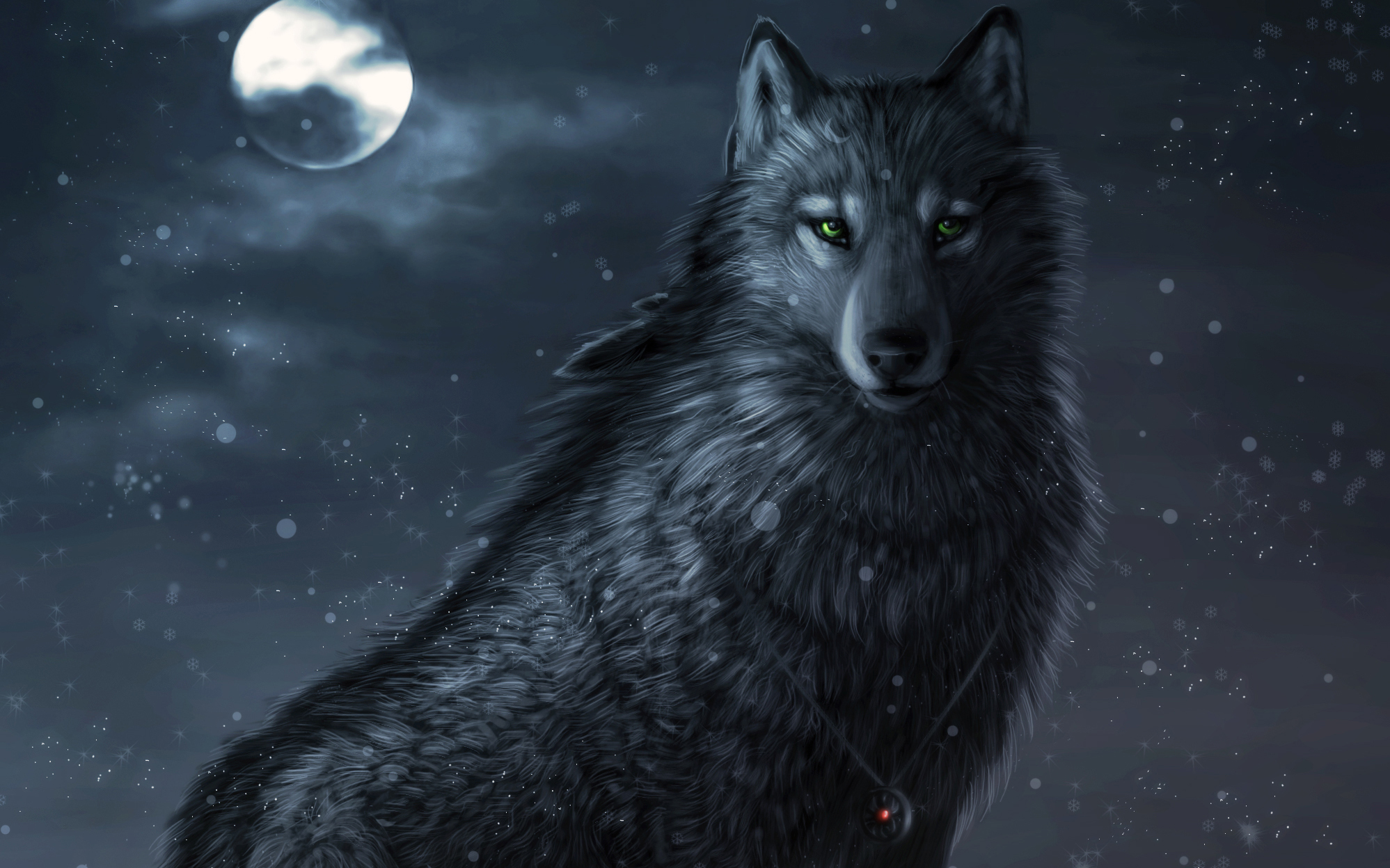 wolf, moon, fantasy, close up, animal, wolves