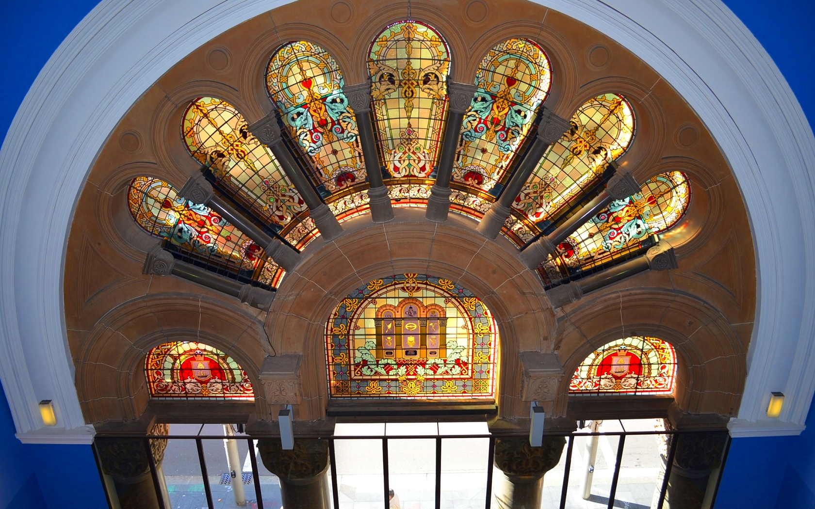 man made, queen victoria building, arch, archway, building, colorful, glass, stained glass, sydney, window