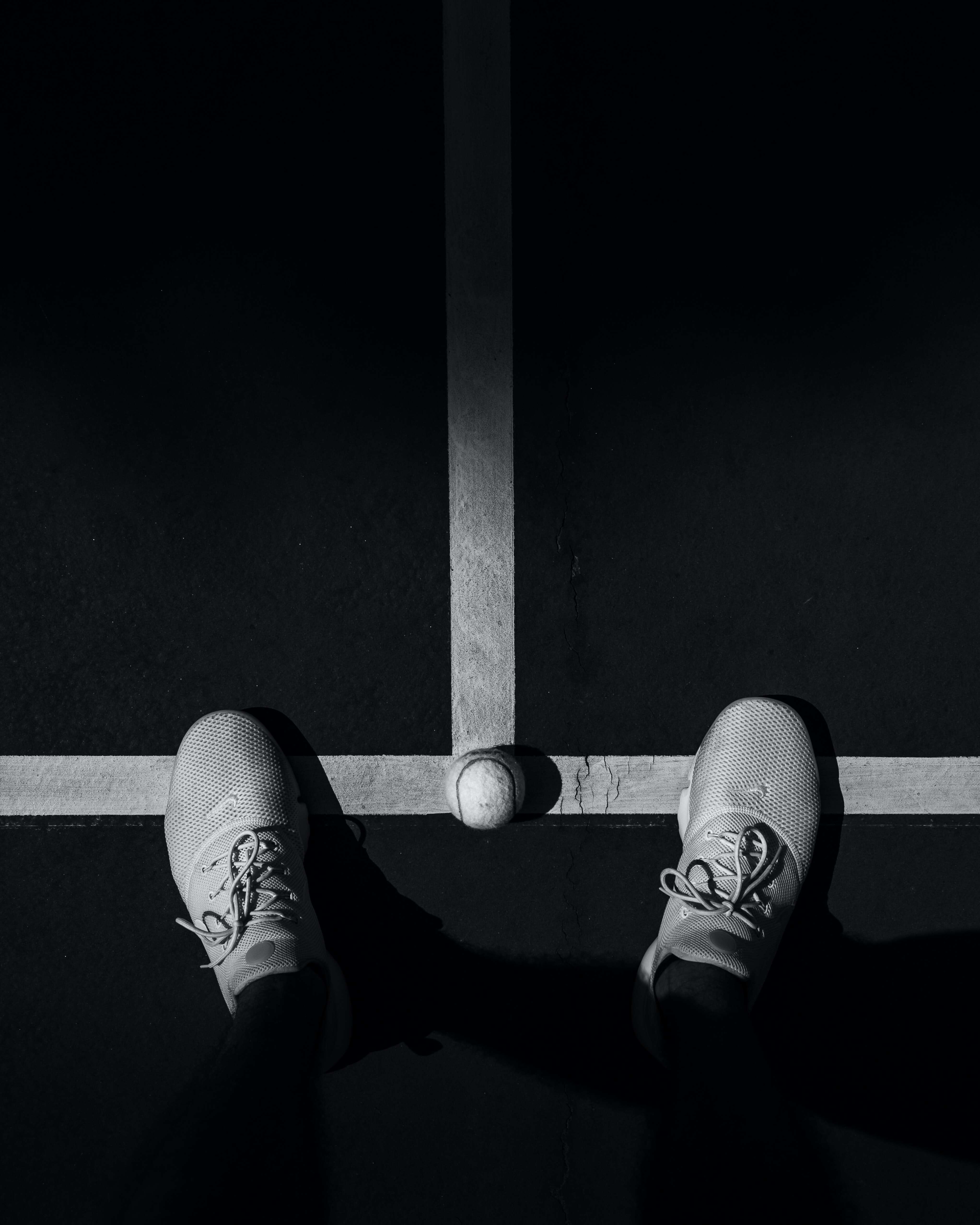 Download mobile wallpaper Miscellaneous, Miscellanea, Chb, Legs, Sneakers, Bw, Tennis Ball for free.
