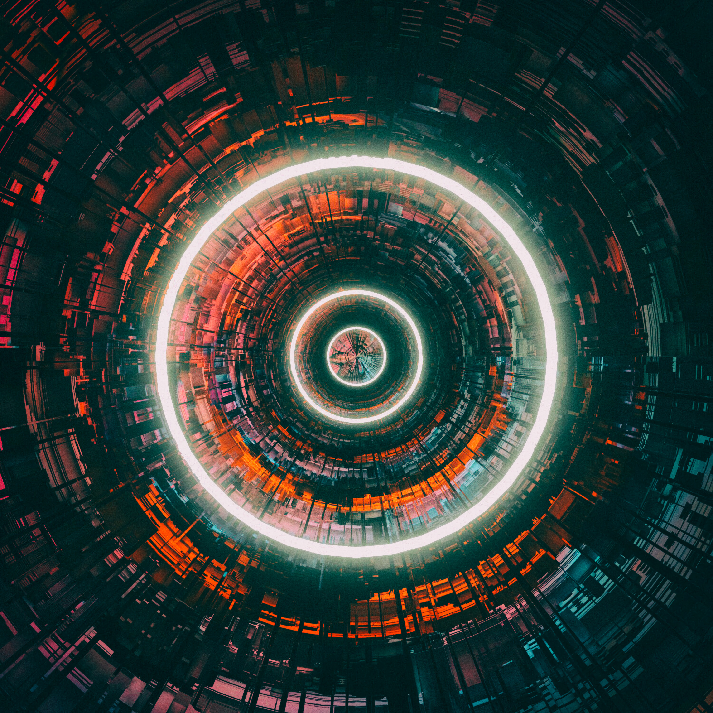 circles, art, glow, neon, bright, tunnel for android