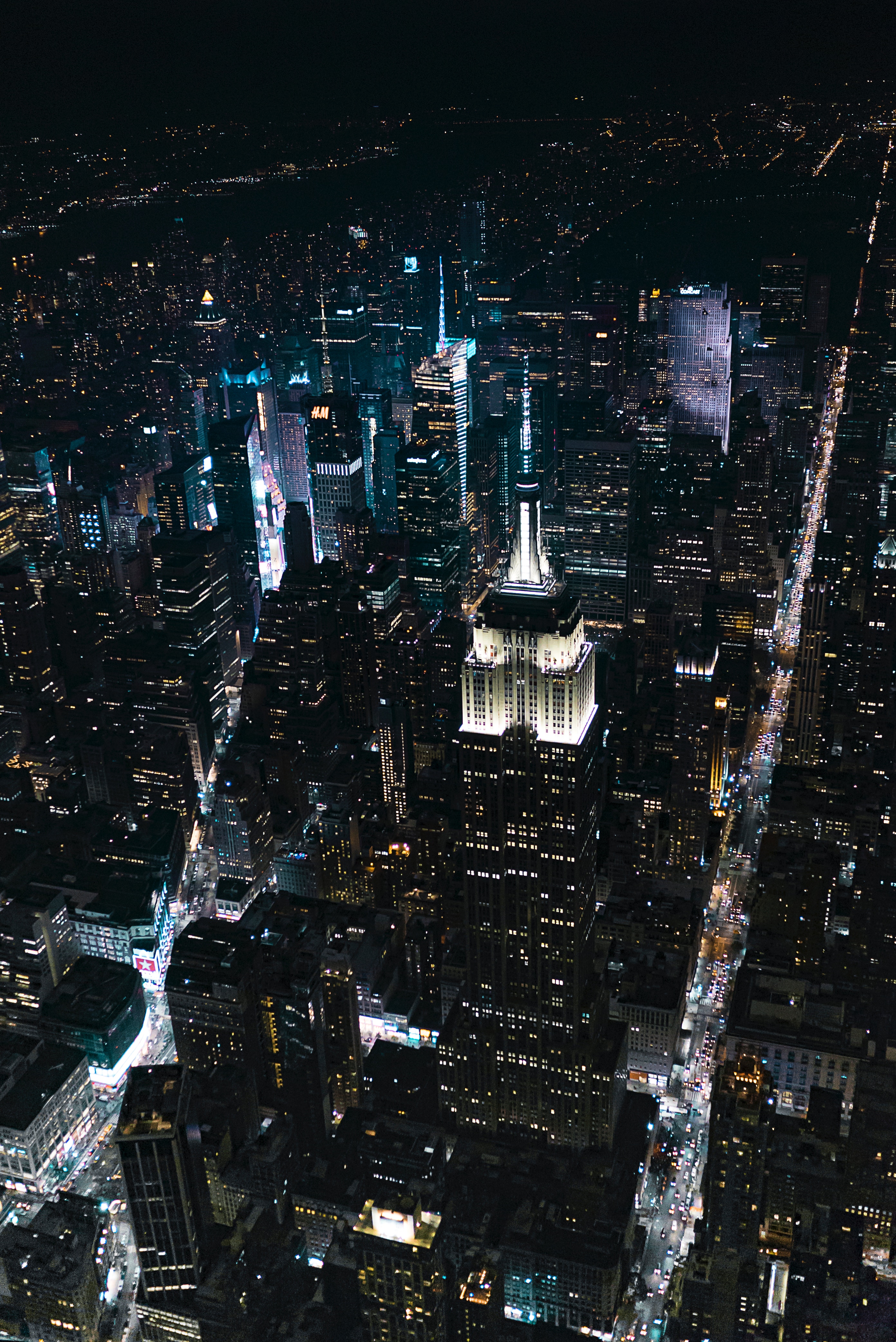 cities, night city, view from above, skyscrapers 8K