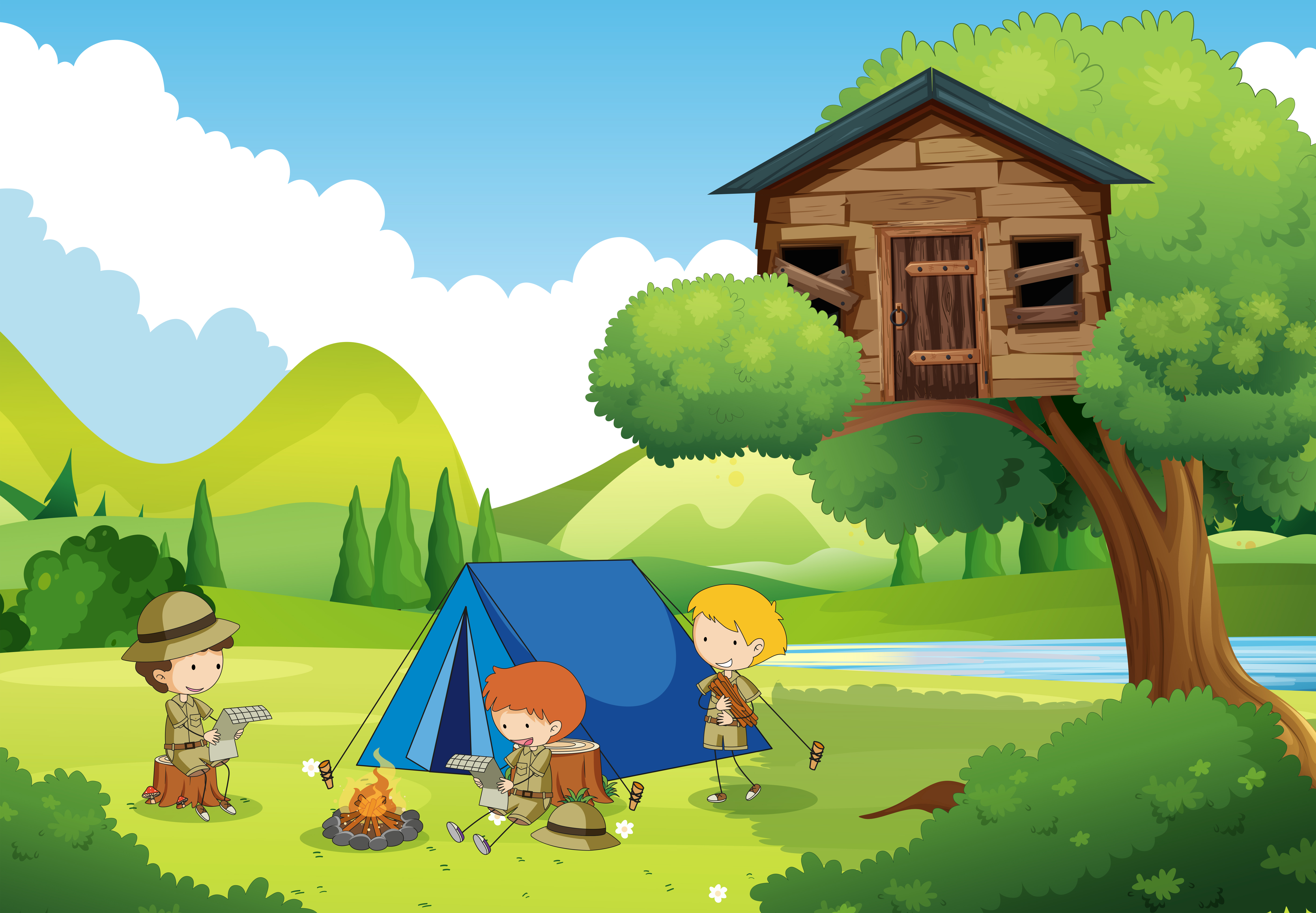 Вектор лагерь отдыха для детей в лесу