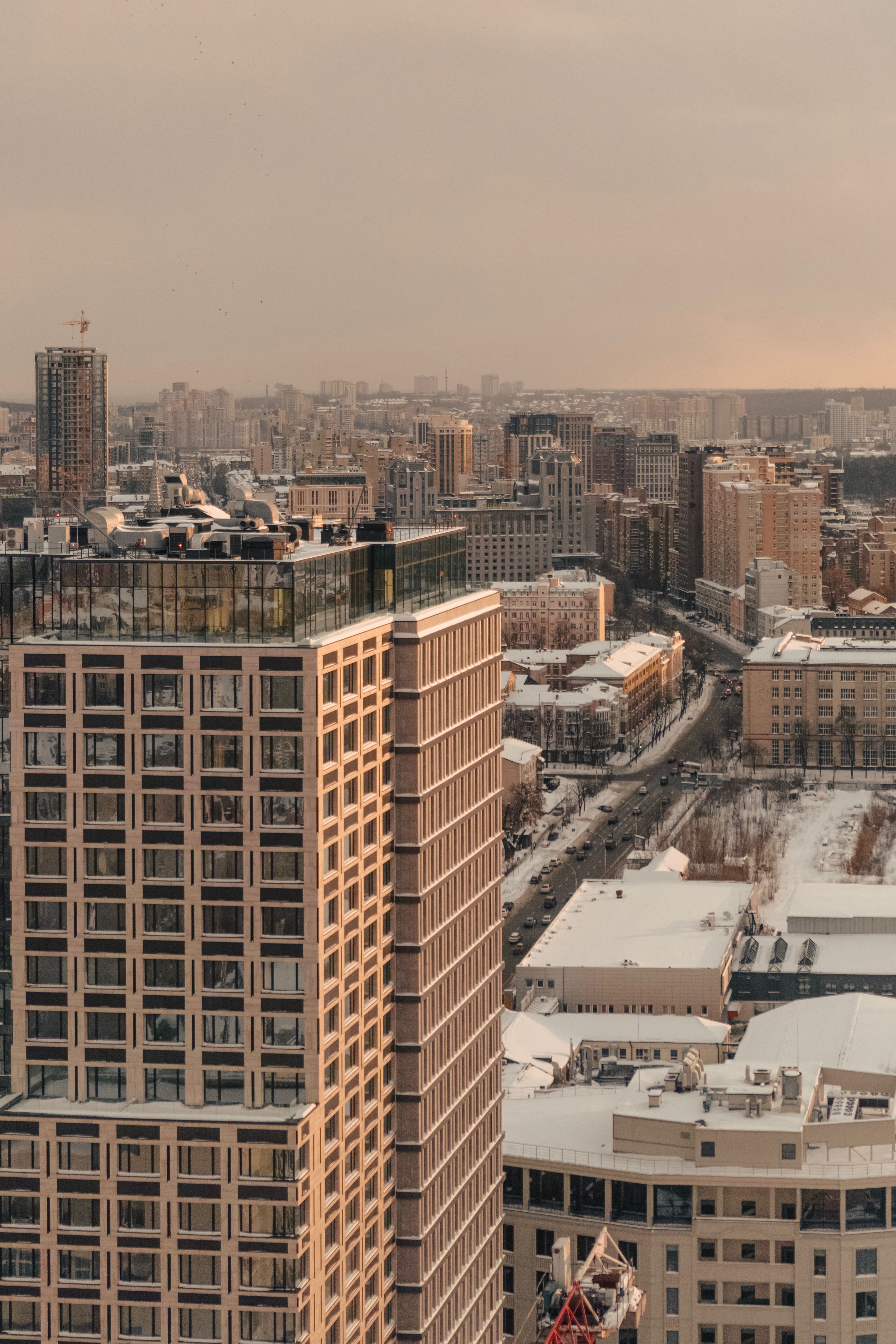 Download mobile wallpaper Ukraine, Kiev, Building, Snow, Cities, City, View From Above, Winter for free.