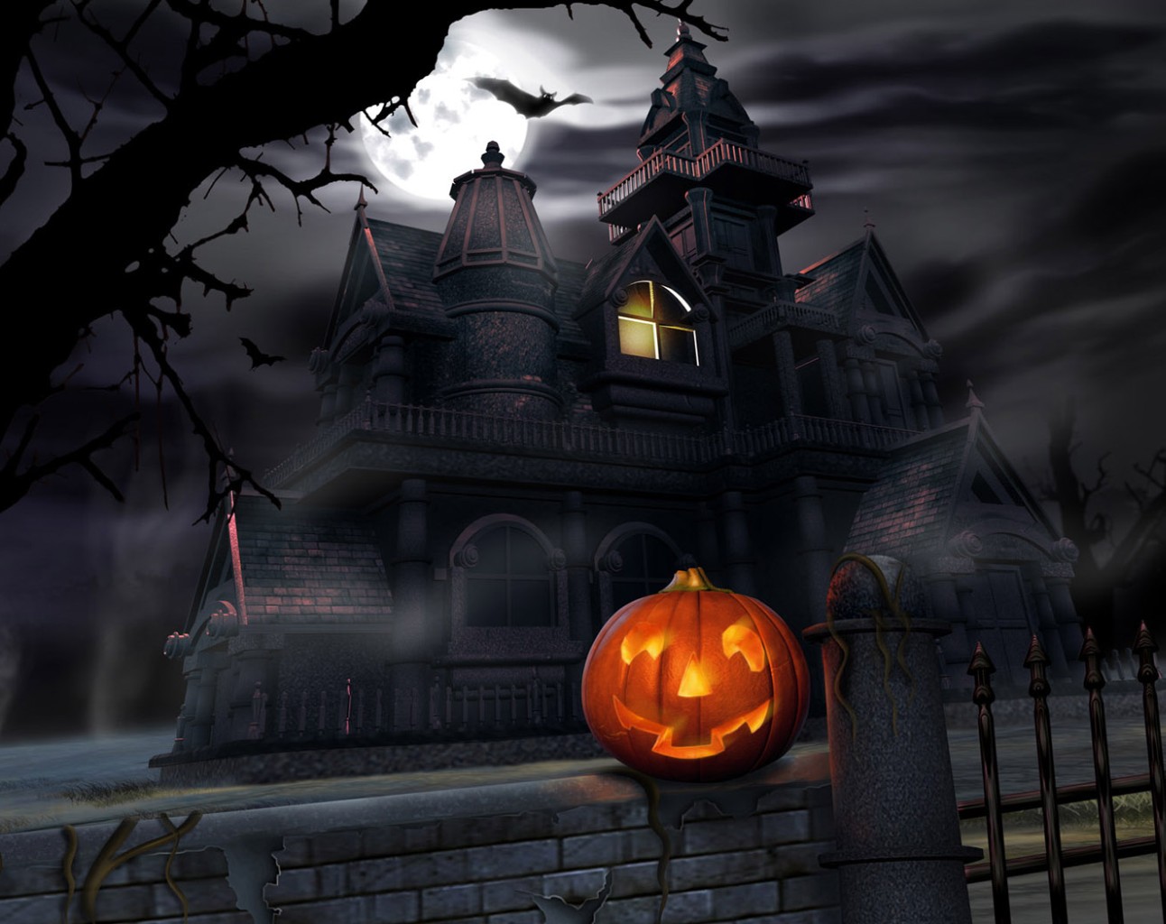 halloween, bat, holiday, castle, pumpkin HD wallpaper