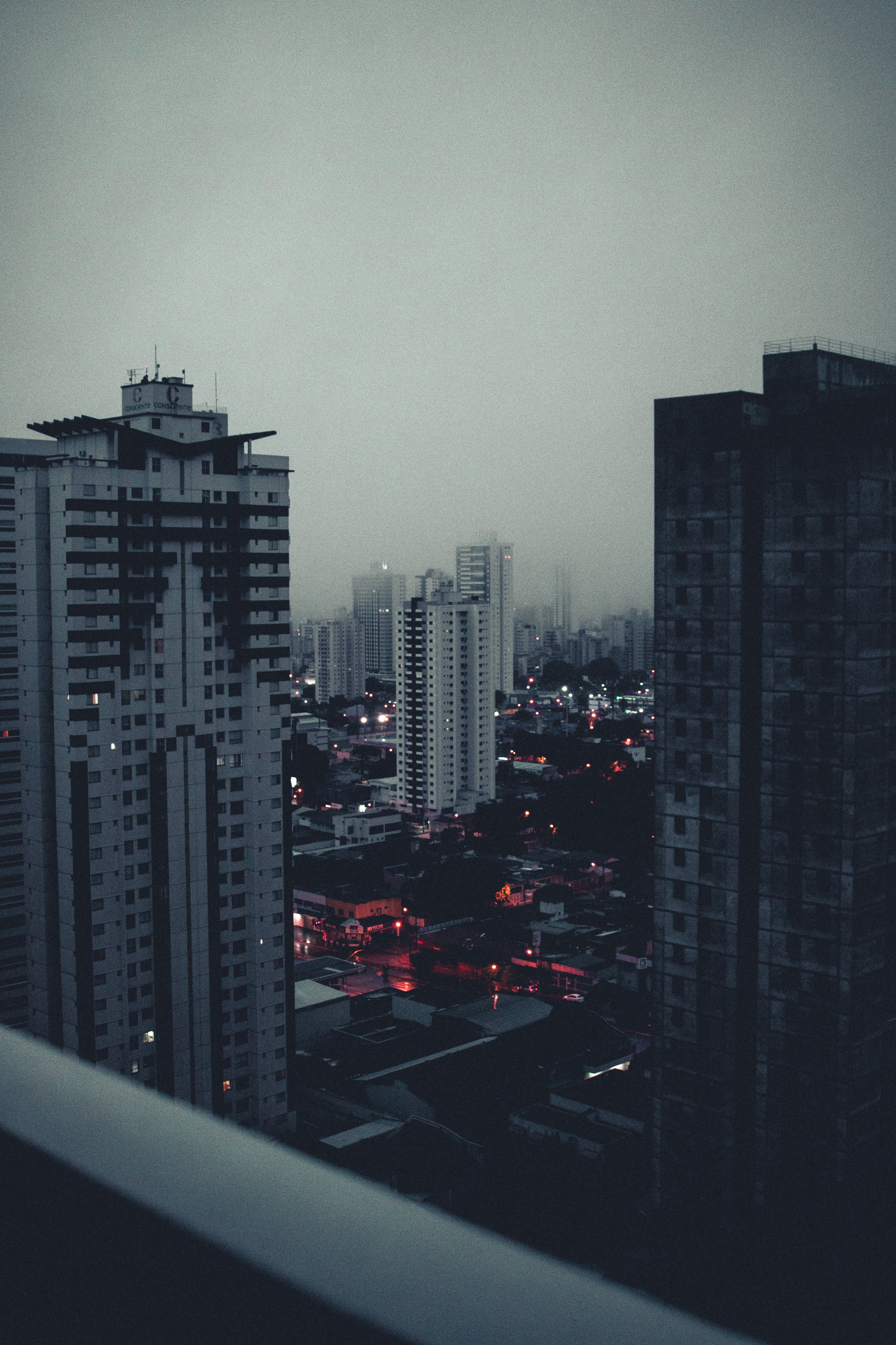 cities, twilight, city, building, view from above, fog, dusk Desktop Wallpaper