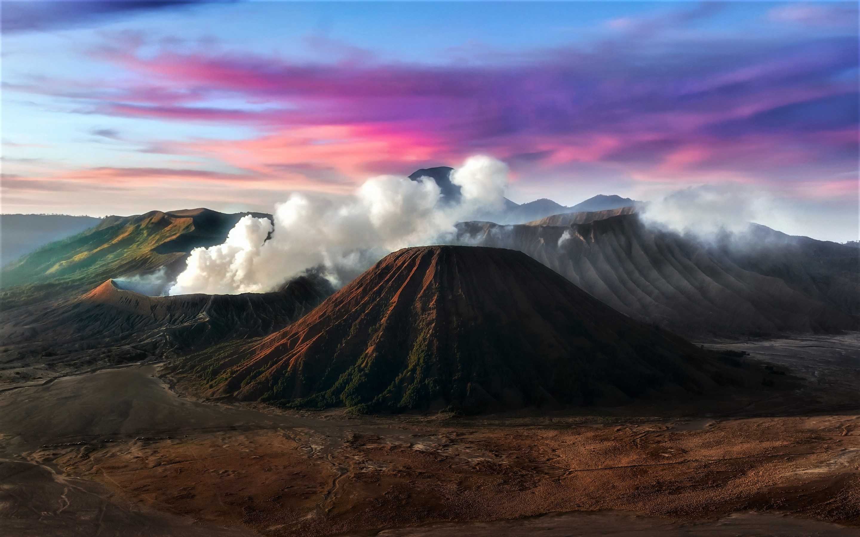 earth, volcano, crater, mountain, smoke, sunset, volcanoes
