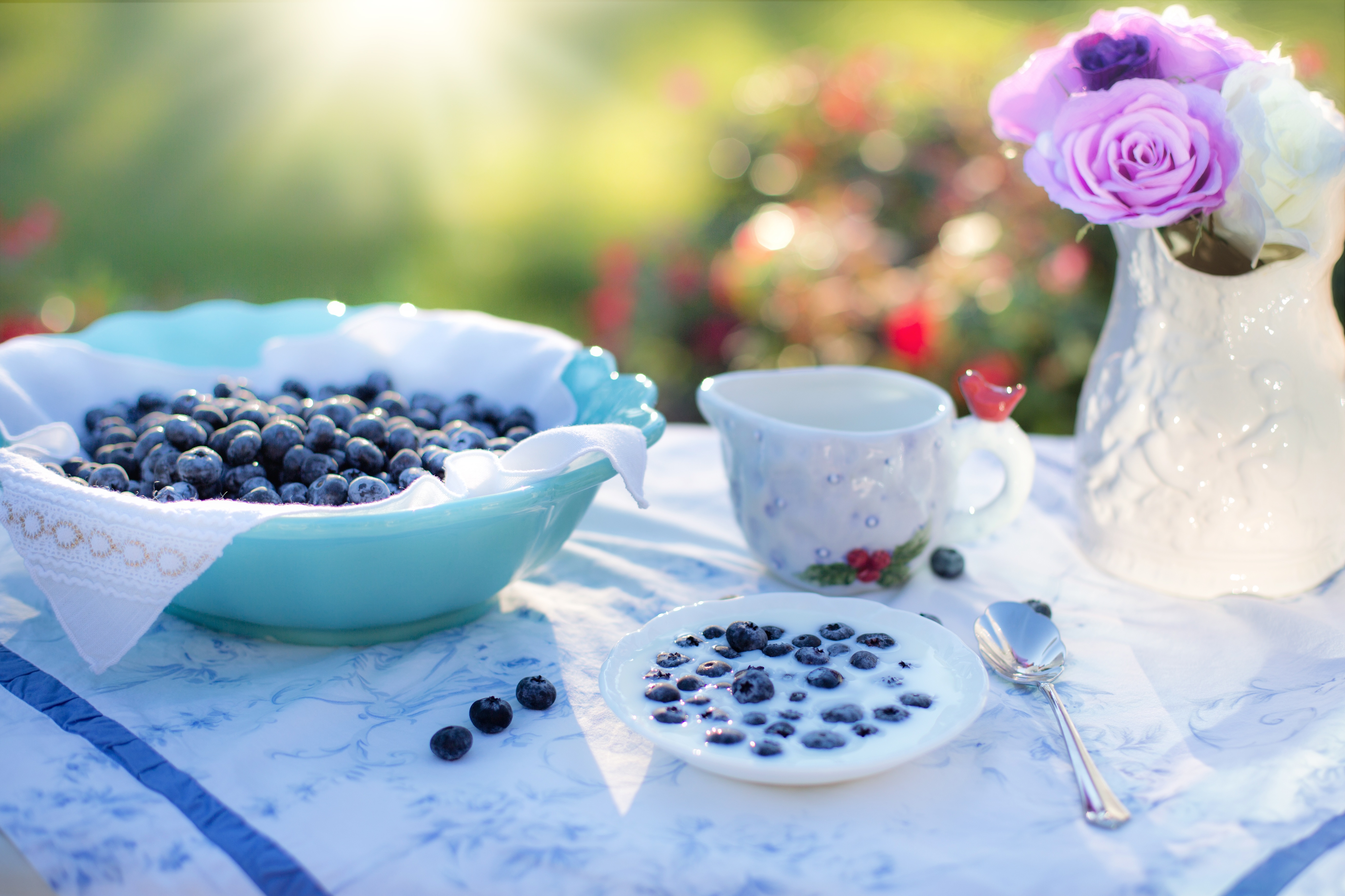 Download mobile wallpaper Tablewares, Bilberries, Berries, Milk, Food for free.