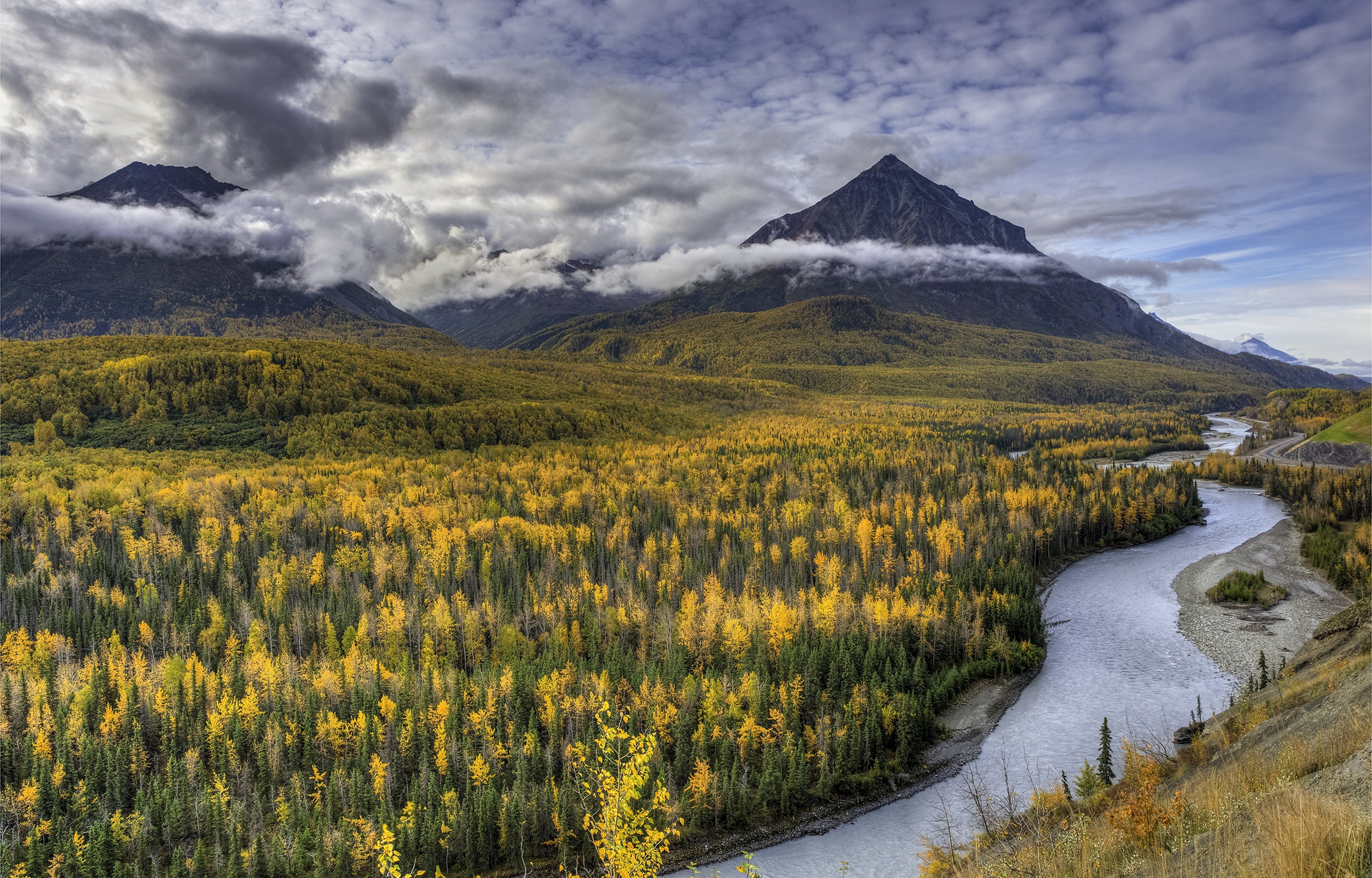 earth, landscape, alaska, forest, mountain, nature, river, united states FHD, 4K, UHD