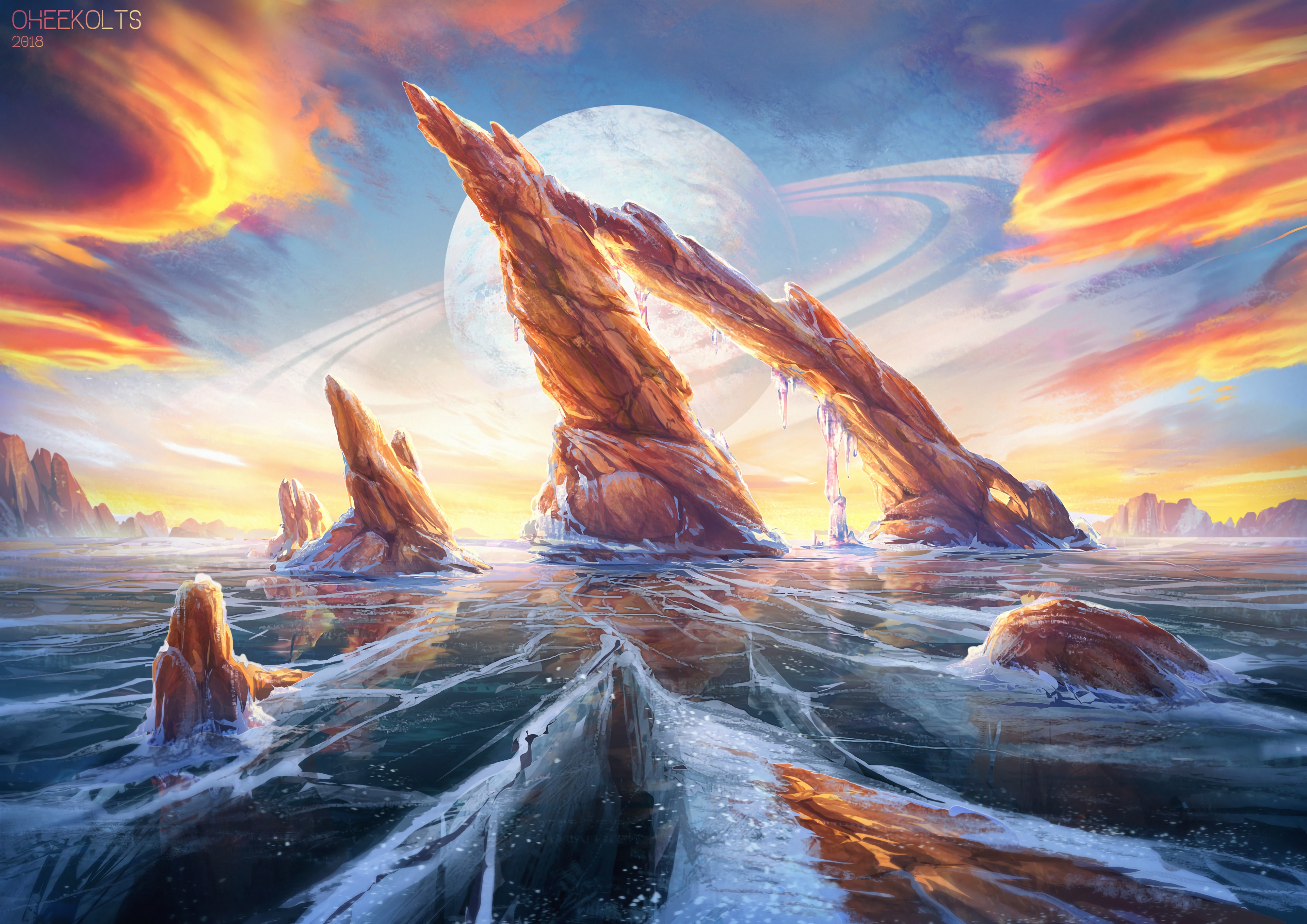 Download mobile wallpaper Fantasy, Rocks, Ice, Planet, Art for free.