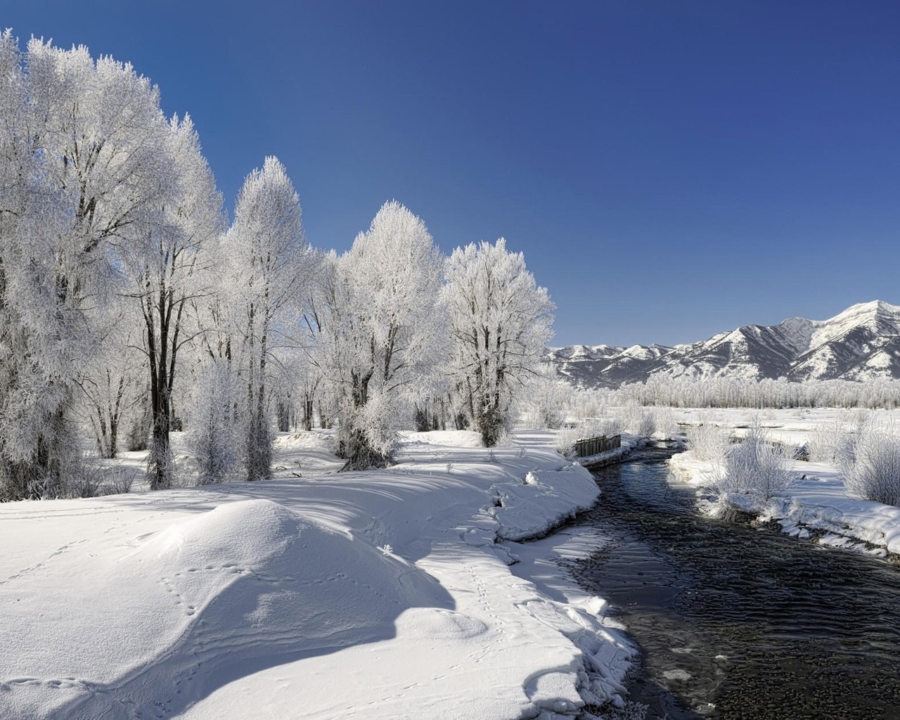 無料モバイル壁紙風景, 水, 川, 雪, 冬をダウンロードします。