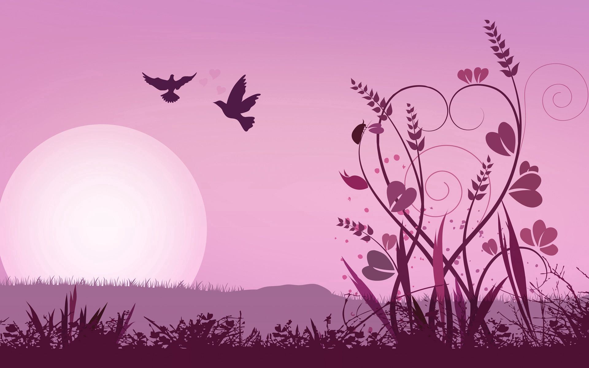 Птичка и цветы на розовом фоне