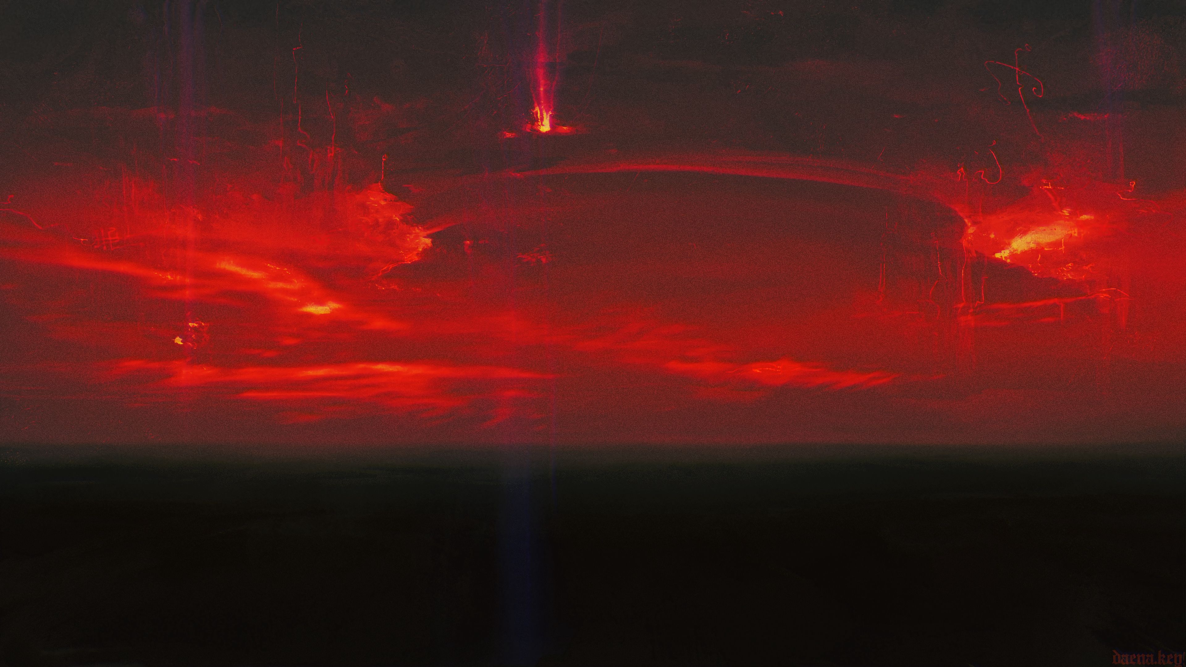 sky, red, horizon, dark, flash, outbreaks Panoramic Wallpaper