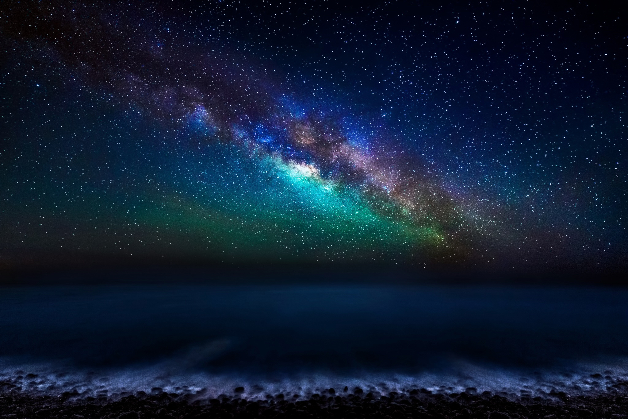 786813 Hintergrundbild herunterladen milchstraße, blau, erde/natur, himmel, nacht, ozean, sternenklarer himmel, sterne - Bildschirmschoner und Bilder kostenlos