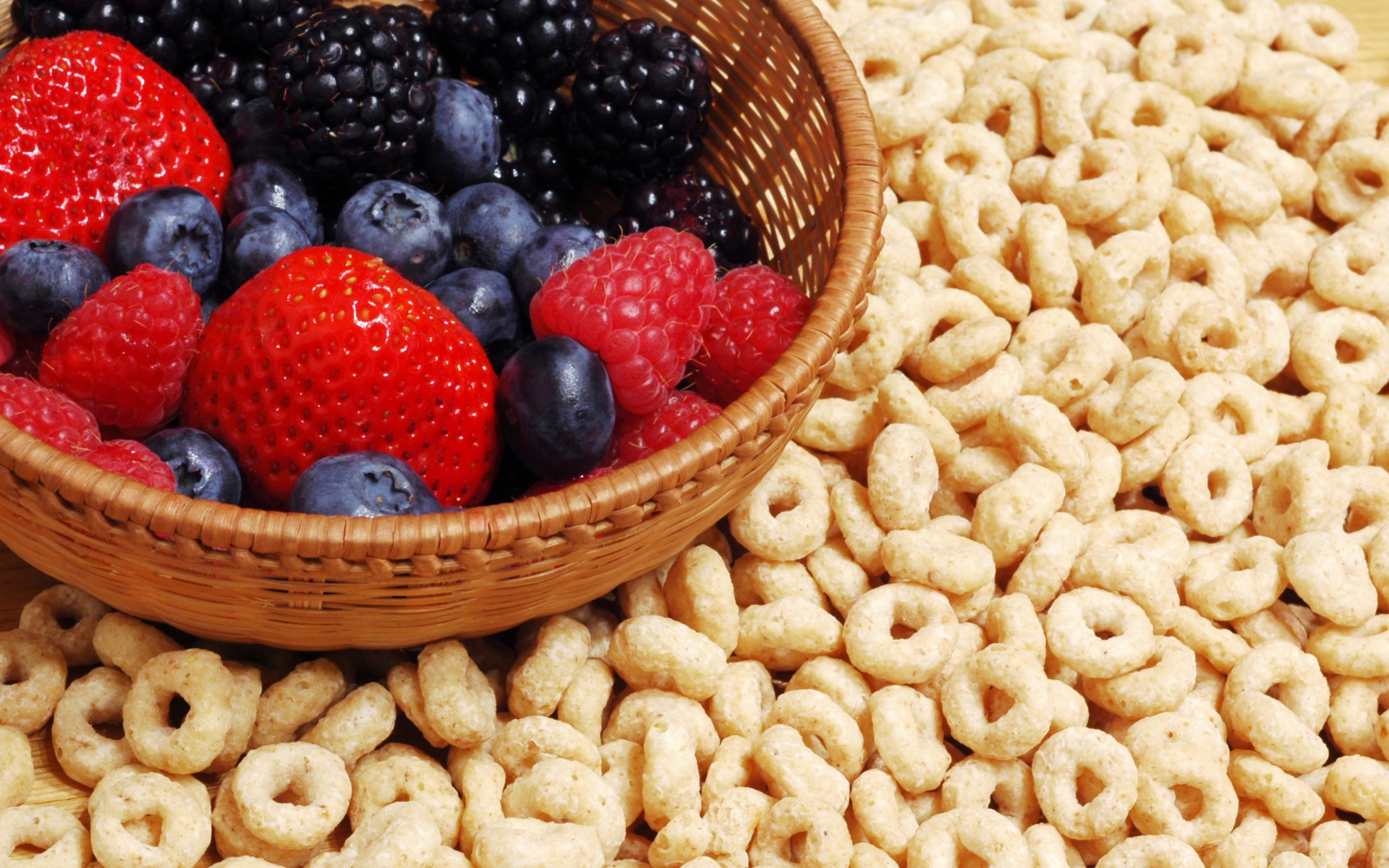 strawberry, food, breakfast, basket, blueberry, cereal