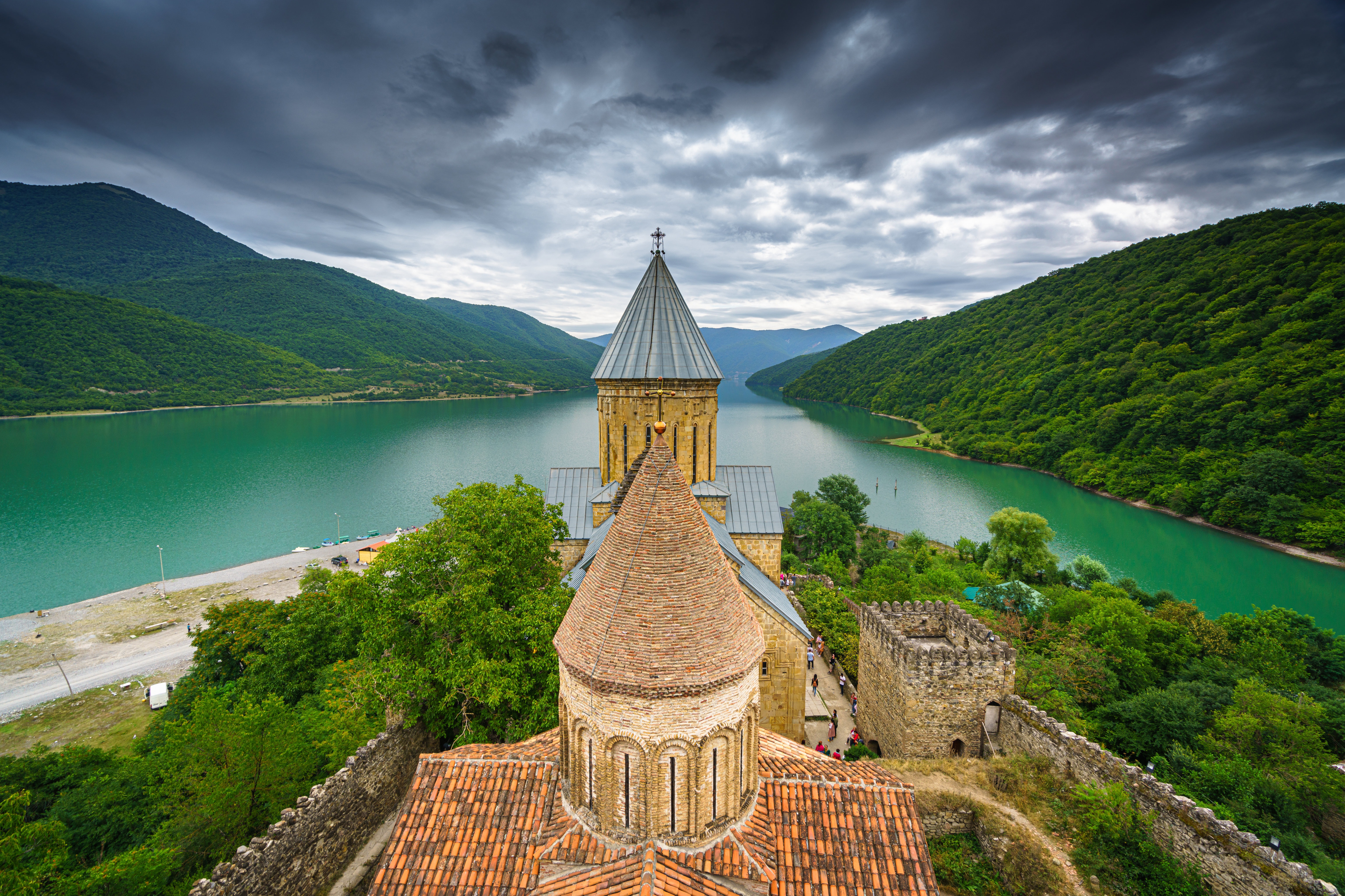 georgia, man made, architecture, castle, fortress, mountain, river
