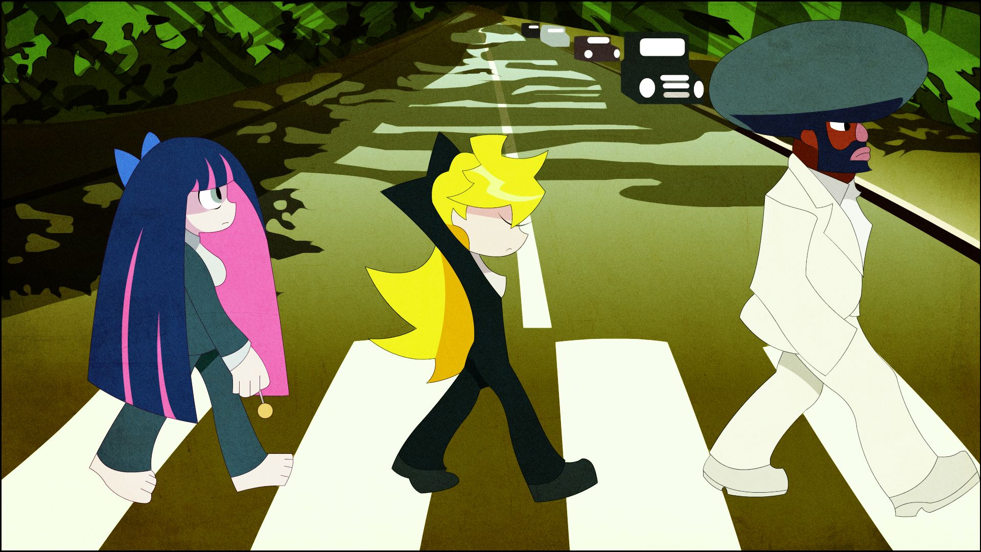 wallpapers anime, panty & stocking with garterbelt, abbey road (parody), garterbelt (panty & stocking with garterbelt), panty anarchy, stocking anarchy