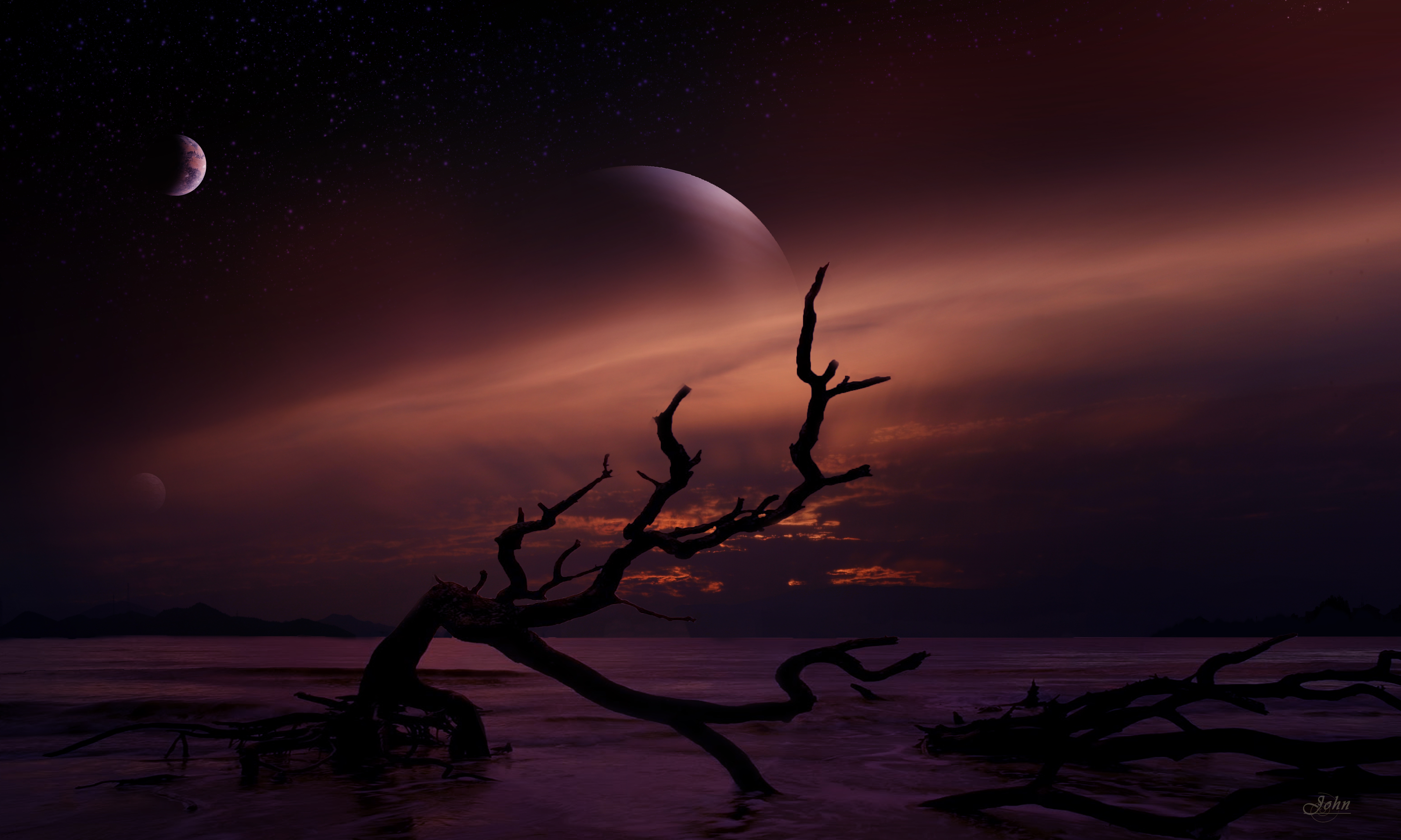 cosmic, dark, landscape, twilight, dusk, space Smartphone Background