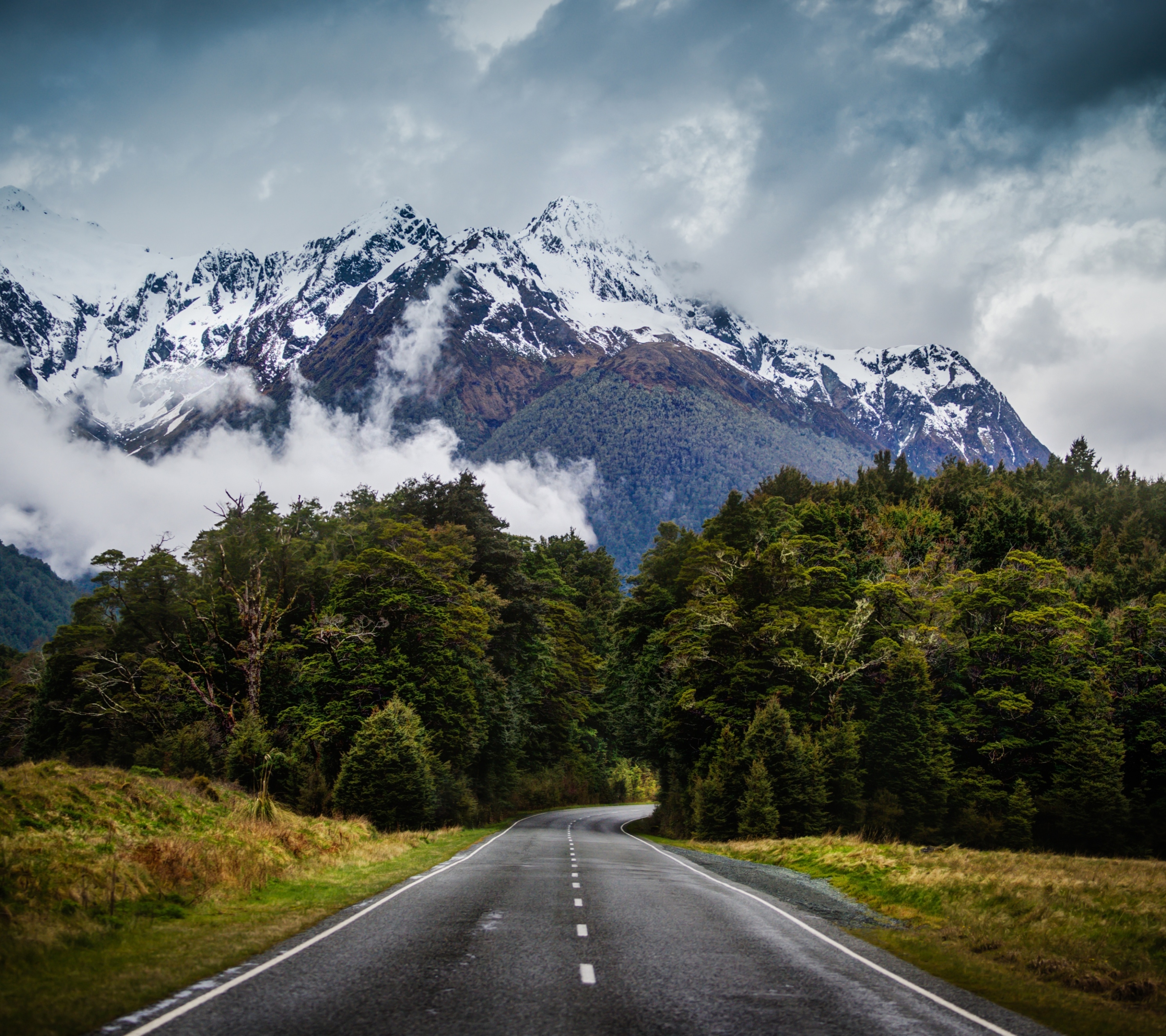 earth, aoraki/mount cook, road, fog, mount cook, southern alps, mountain, mountains for android
