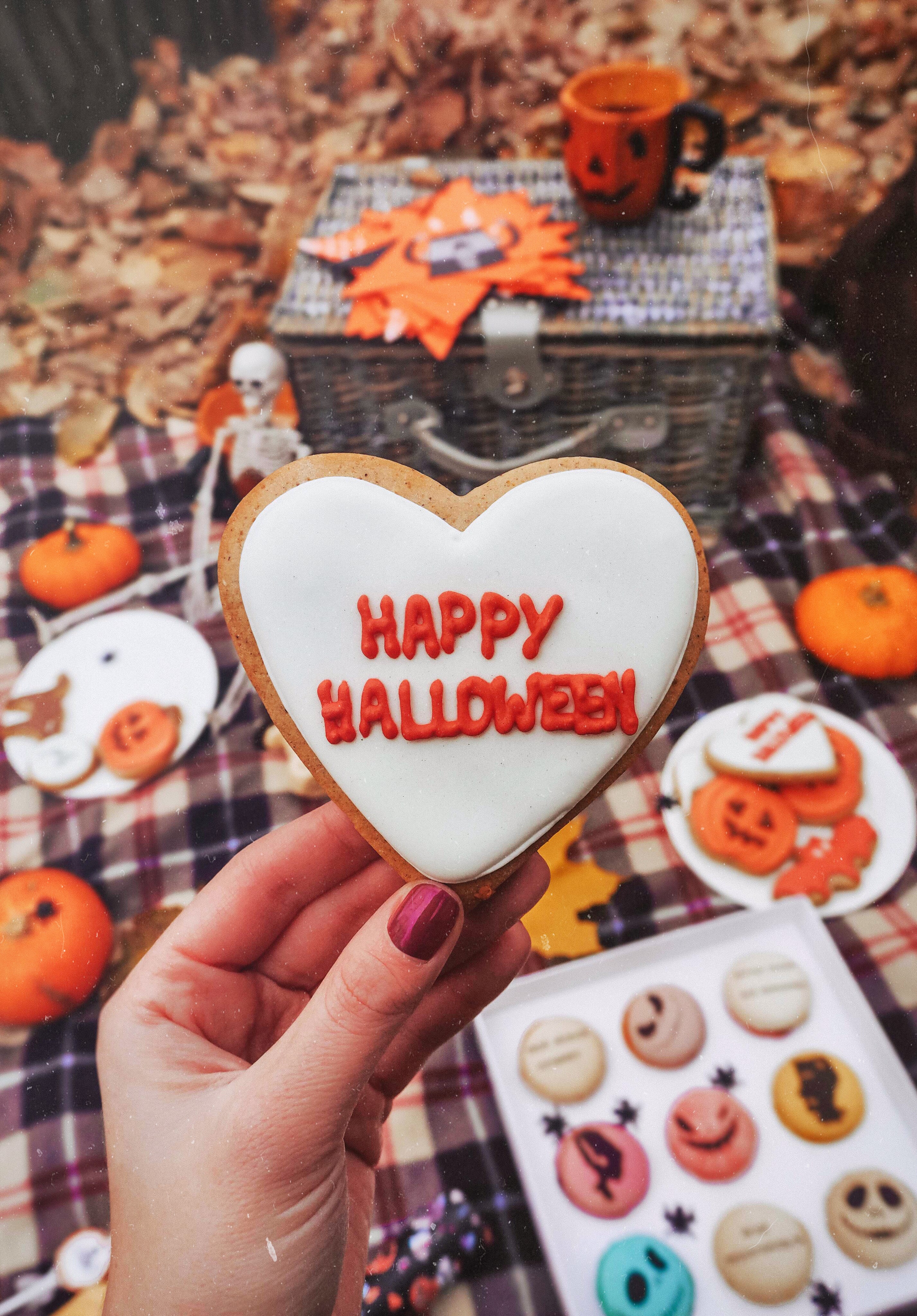 halloween, cookies, words, hand, picnic Panoramic Wallpaper
