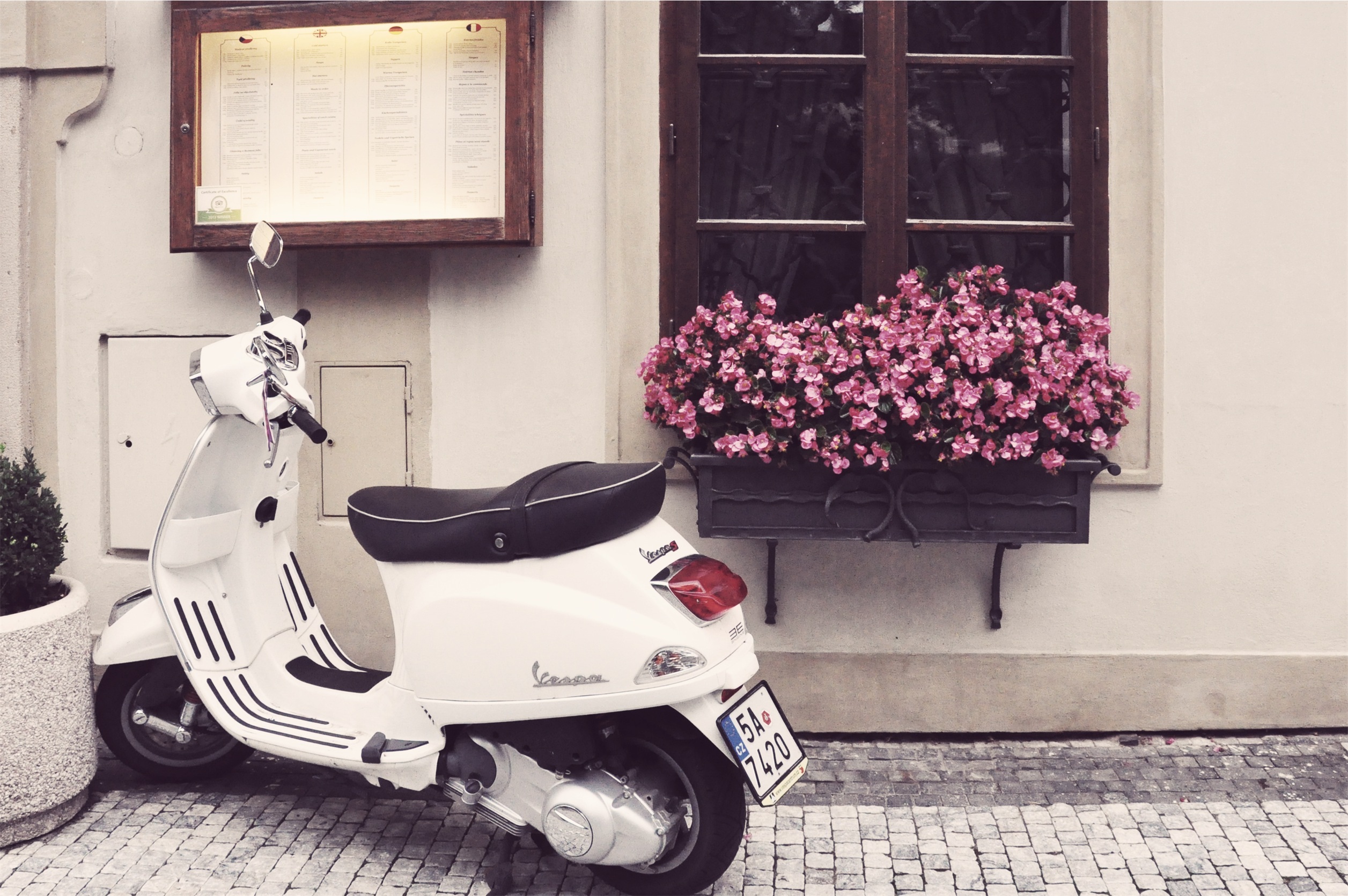 flowers, motorcycles, scooter, moped, vespa HD wallpaper
