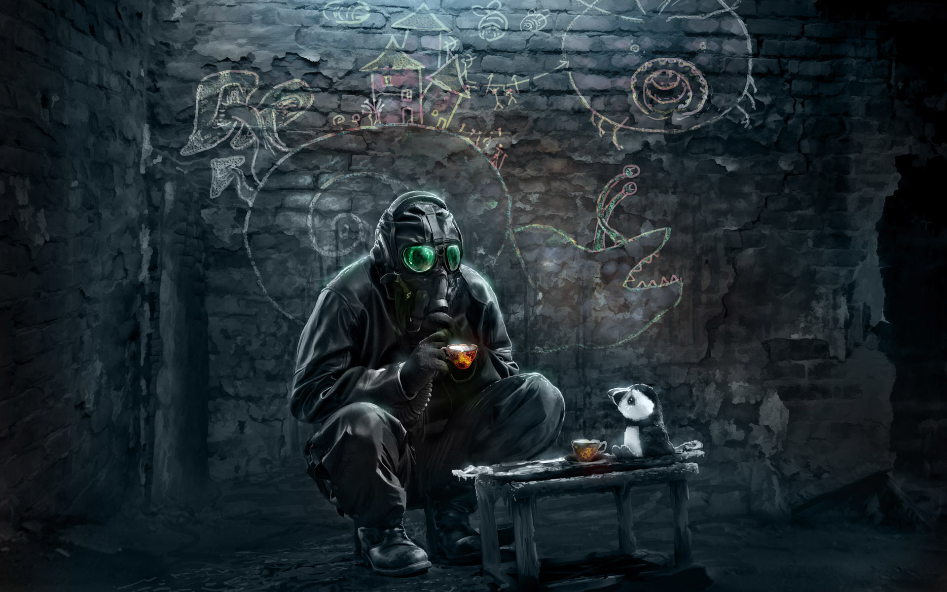 gas mask graffiti wallpaper