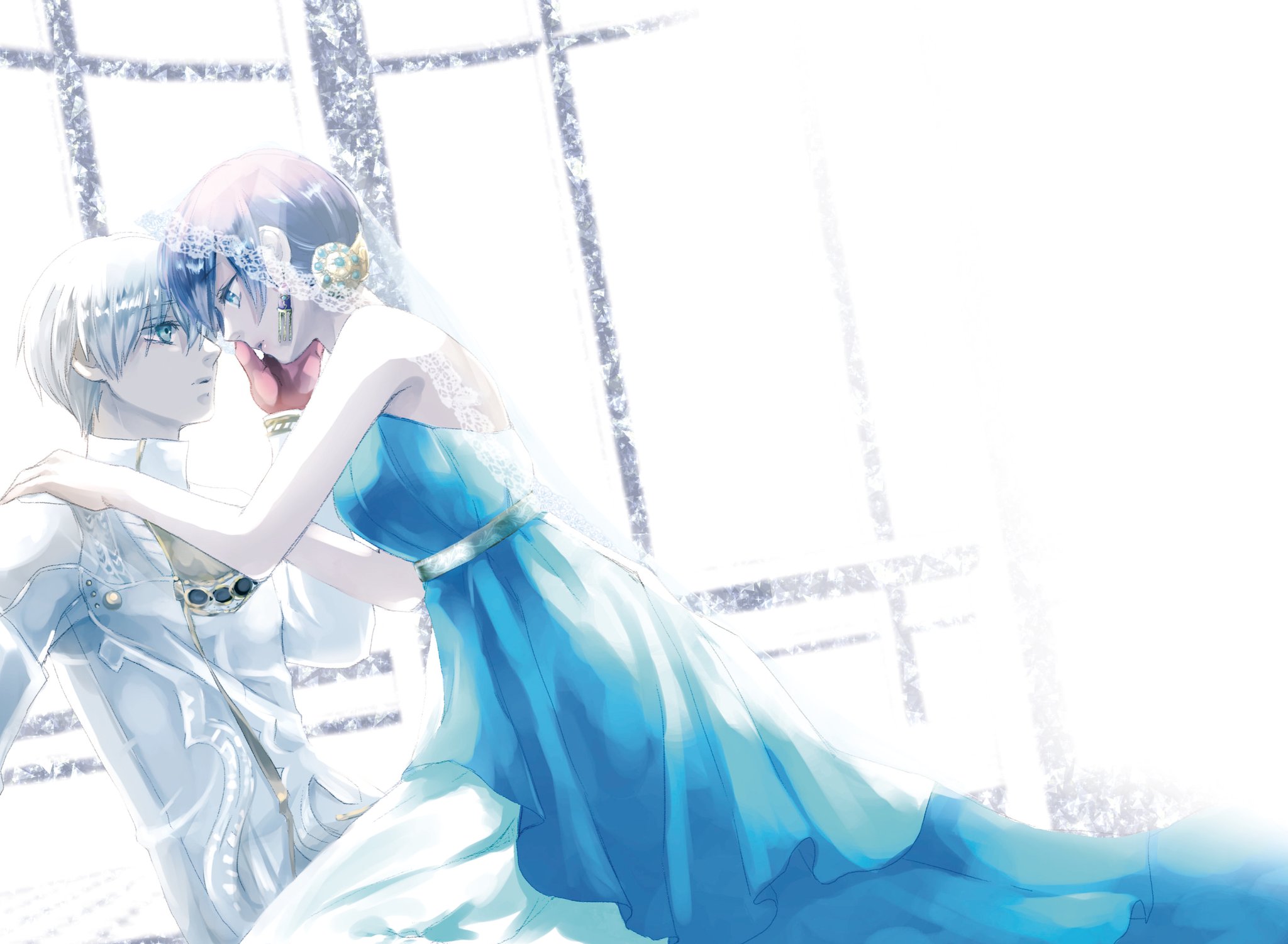 Download Anime Couple Kiss Blue Haired Wallpaper