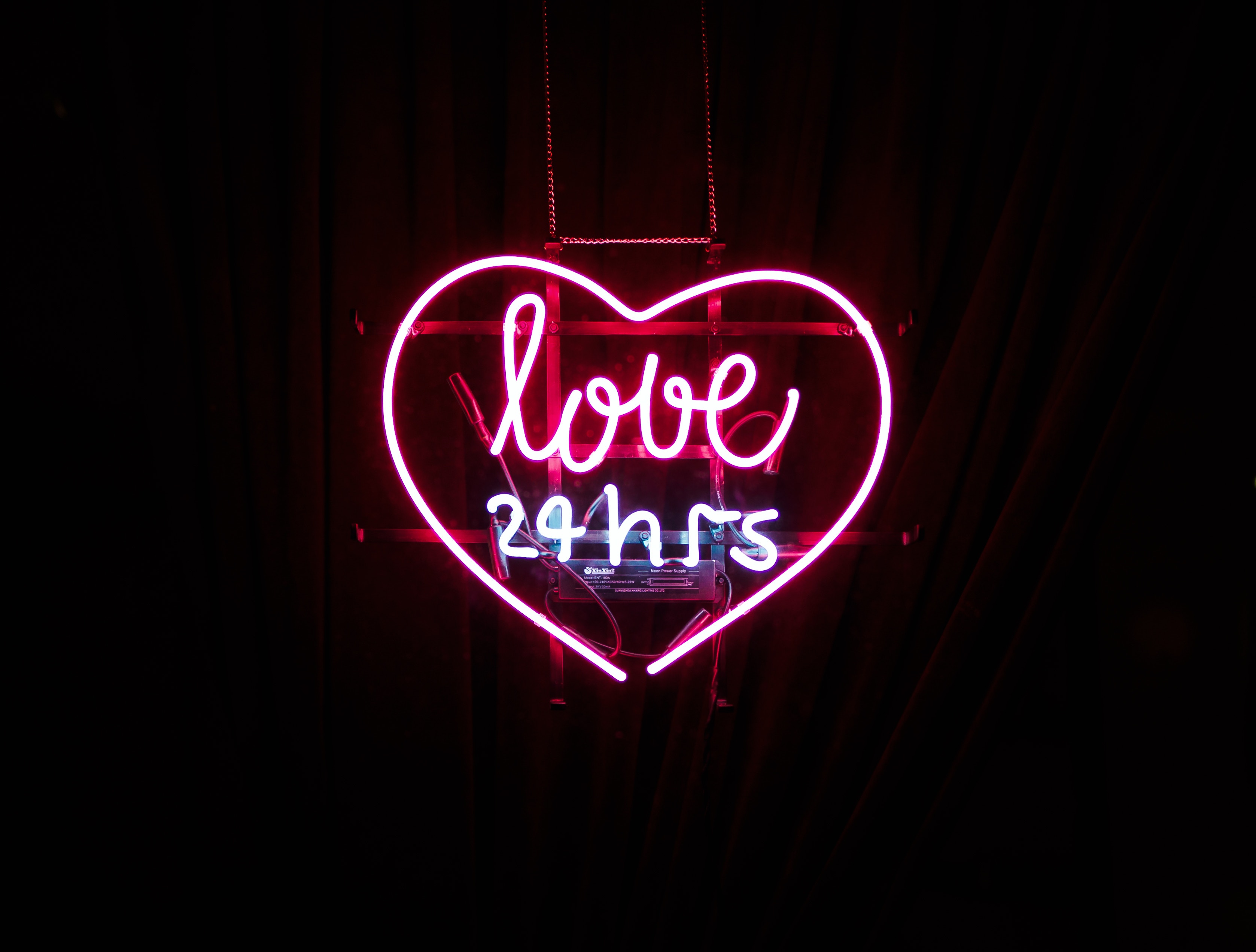 Download mobile wallpaper Heart, Inscription, Neon, Love for free.