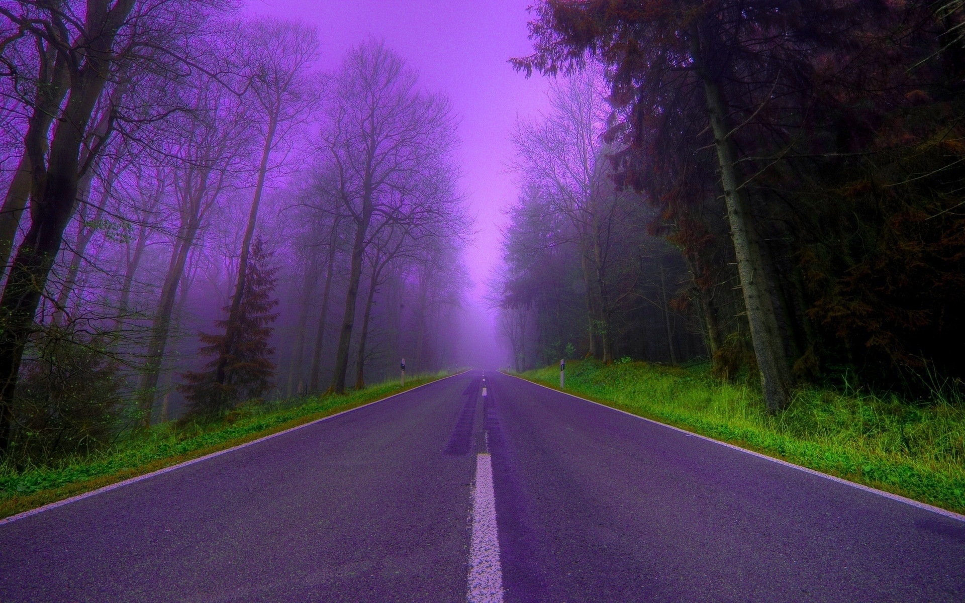 Download mobile wallpaper Landscape, Violet, Roads for free.
