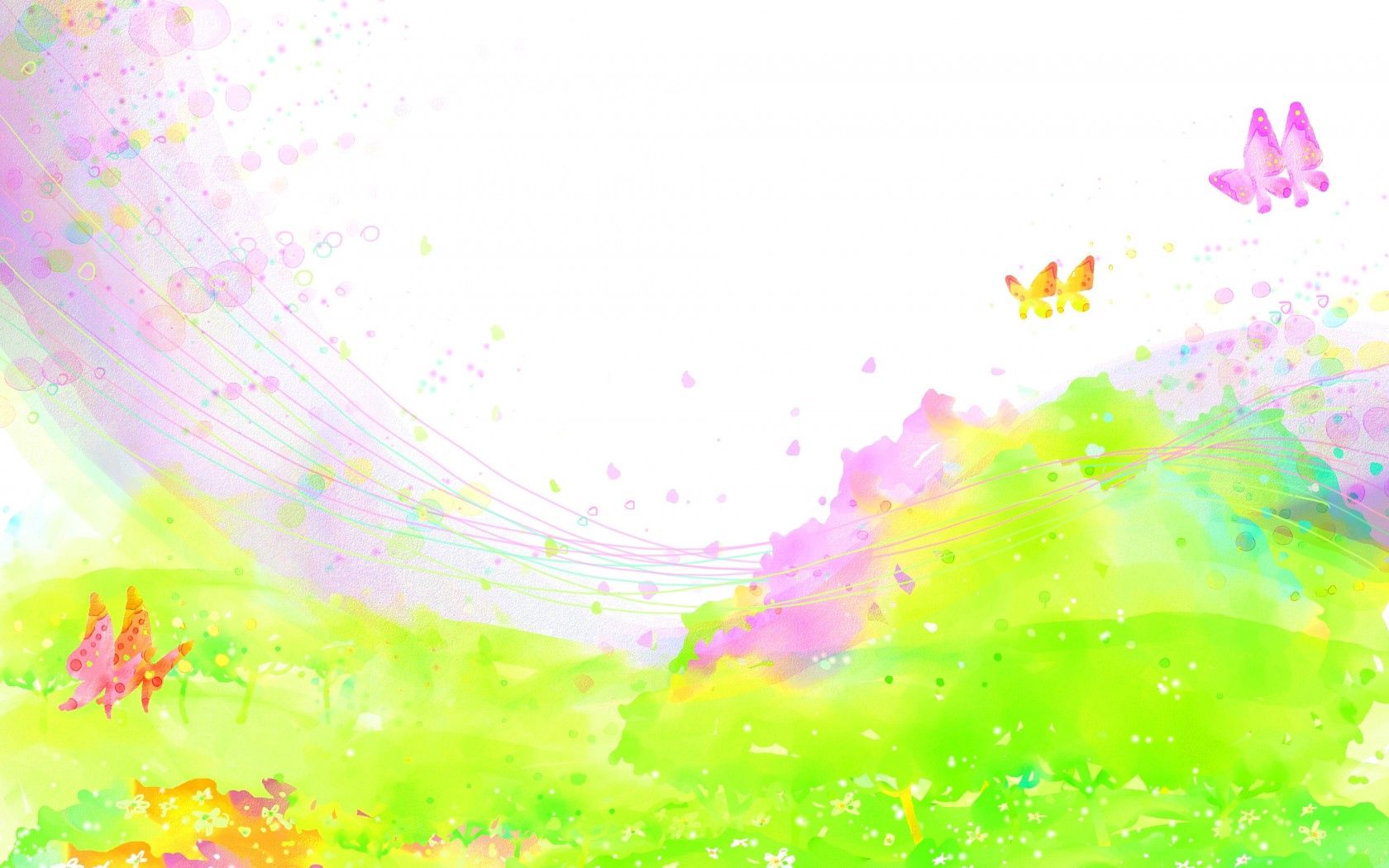 Download mobile wallpaper Field, Flowers, Paints, Spray, Abstract, Butterflies for free.