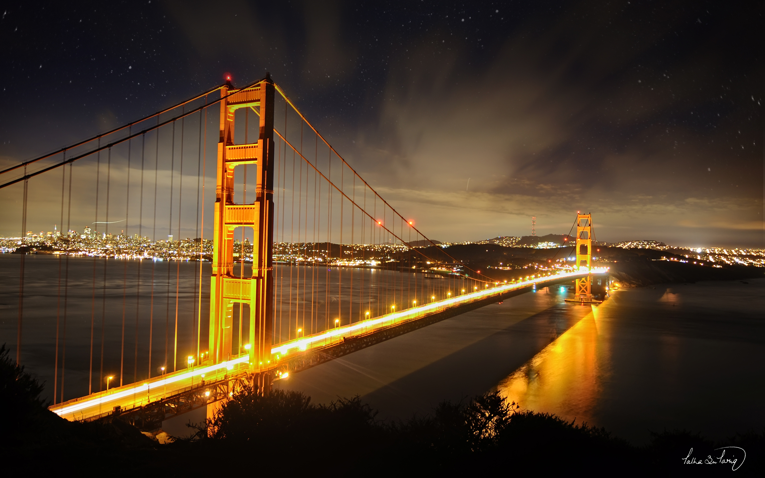 bridges, man made, golden gate, bridge, light, night, san francisco High Definition image