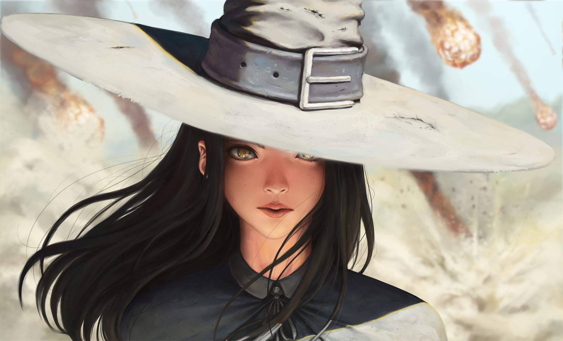 Download mobile wallpaper Fantasy, Face, Witch, Brown Hair, Witch Hat for free.