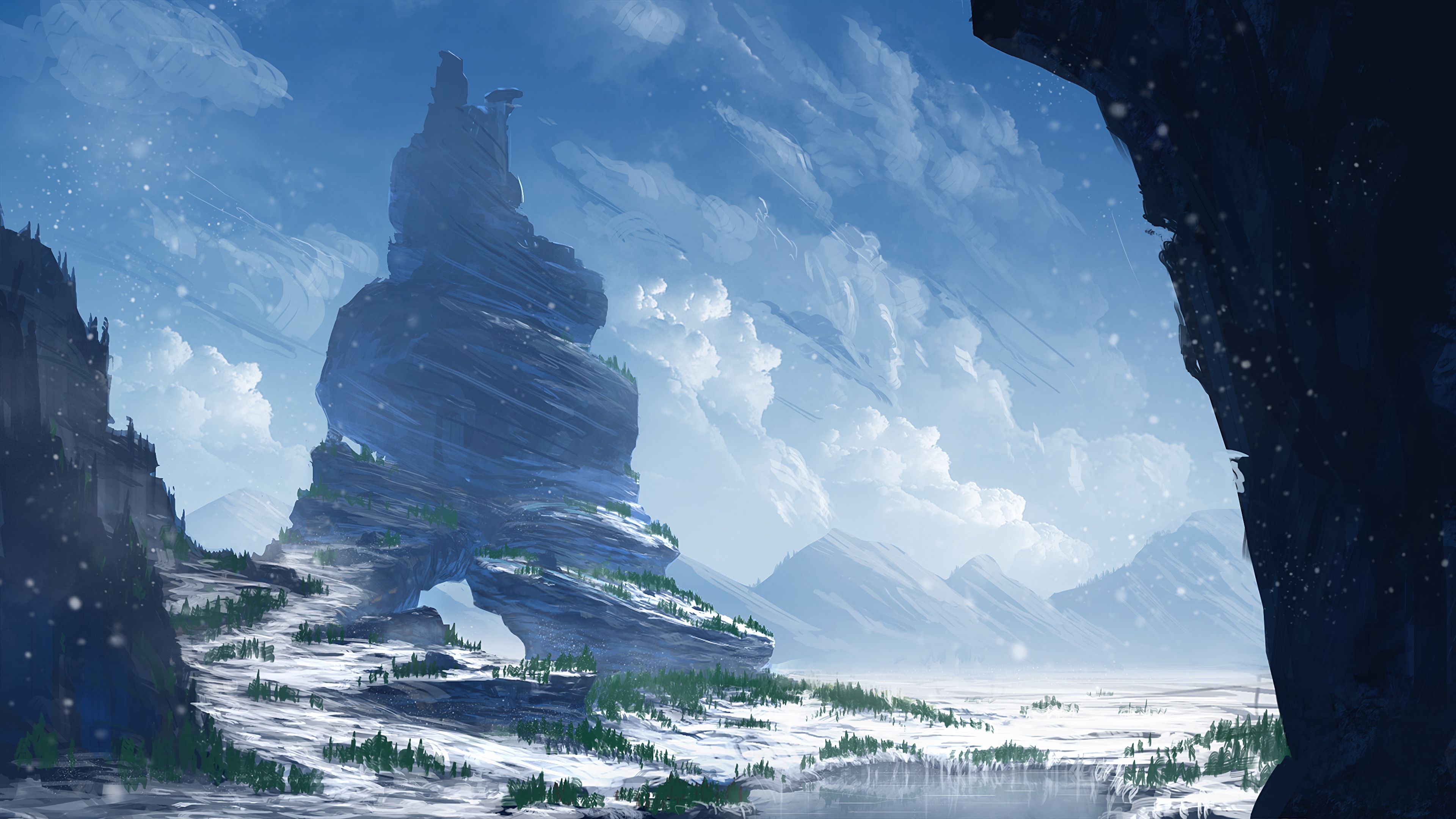 130243 Hintergrundbild herunterladen kunst, mountains, schnee, felsen, die steine, schneebedeckt, snowbound - Bildschirmschoner und Bilder kostenlos