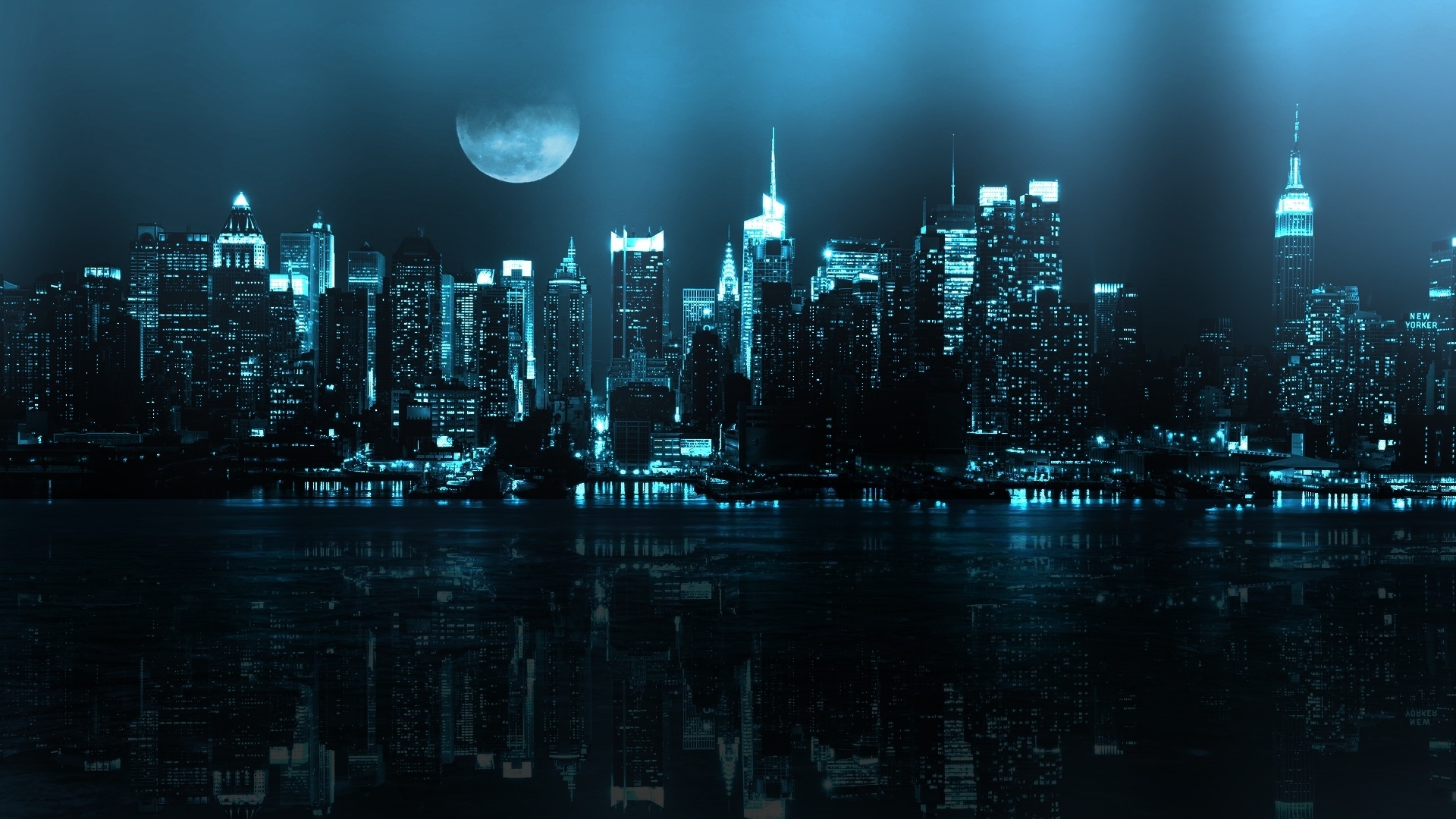 Download mobile wallpaper Landscape, Cities, Moon, Night for free.