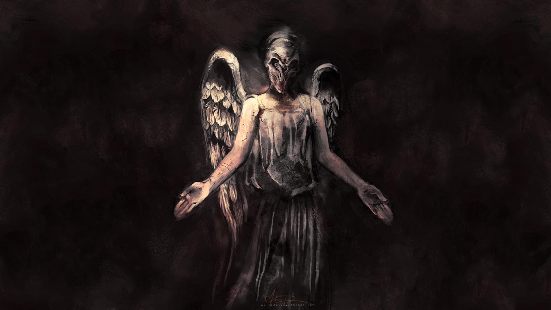 scary, drawing, doctor who, gothic, dark, horror, angel, creepy, spooky