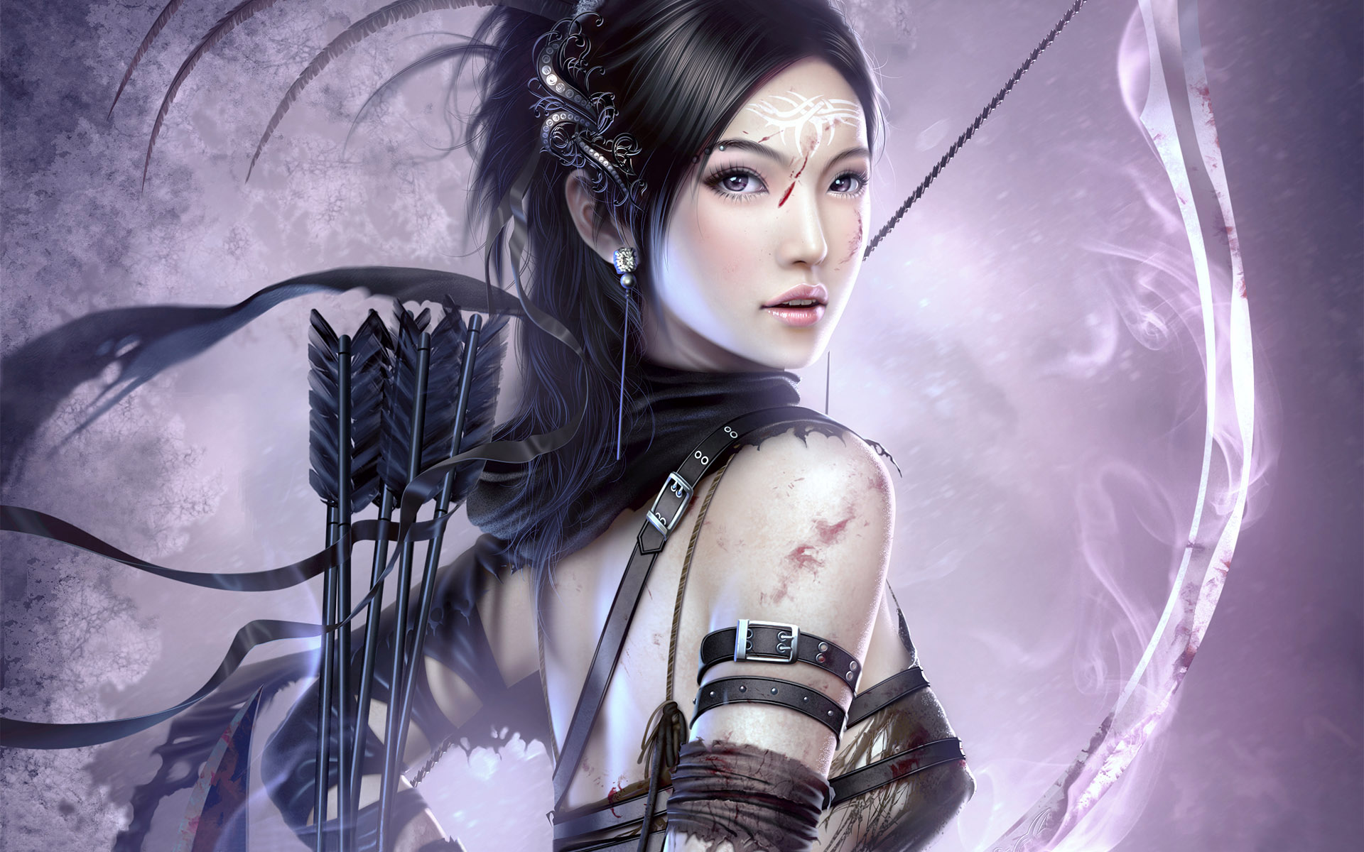 woman warrior, fantasy, archer, arrow, asian, bow, tattoo lock screen backgrounds