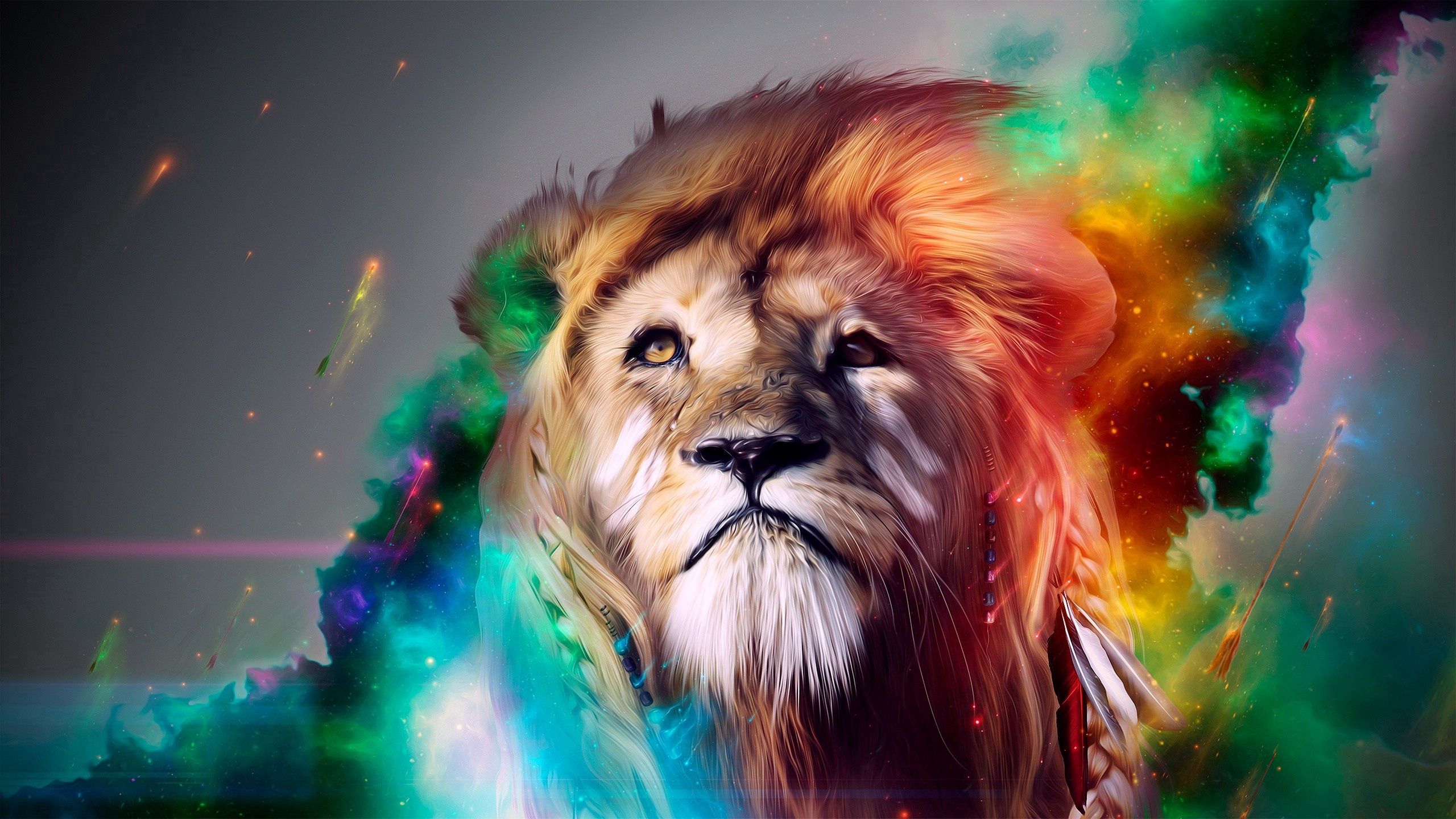 lion, motley, smoke, muzzle, abstract, multicolored, big cat